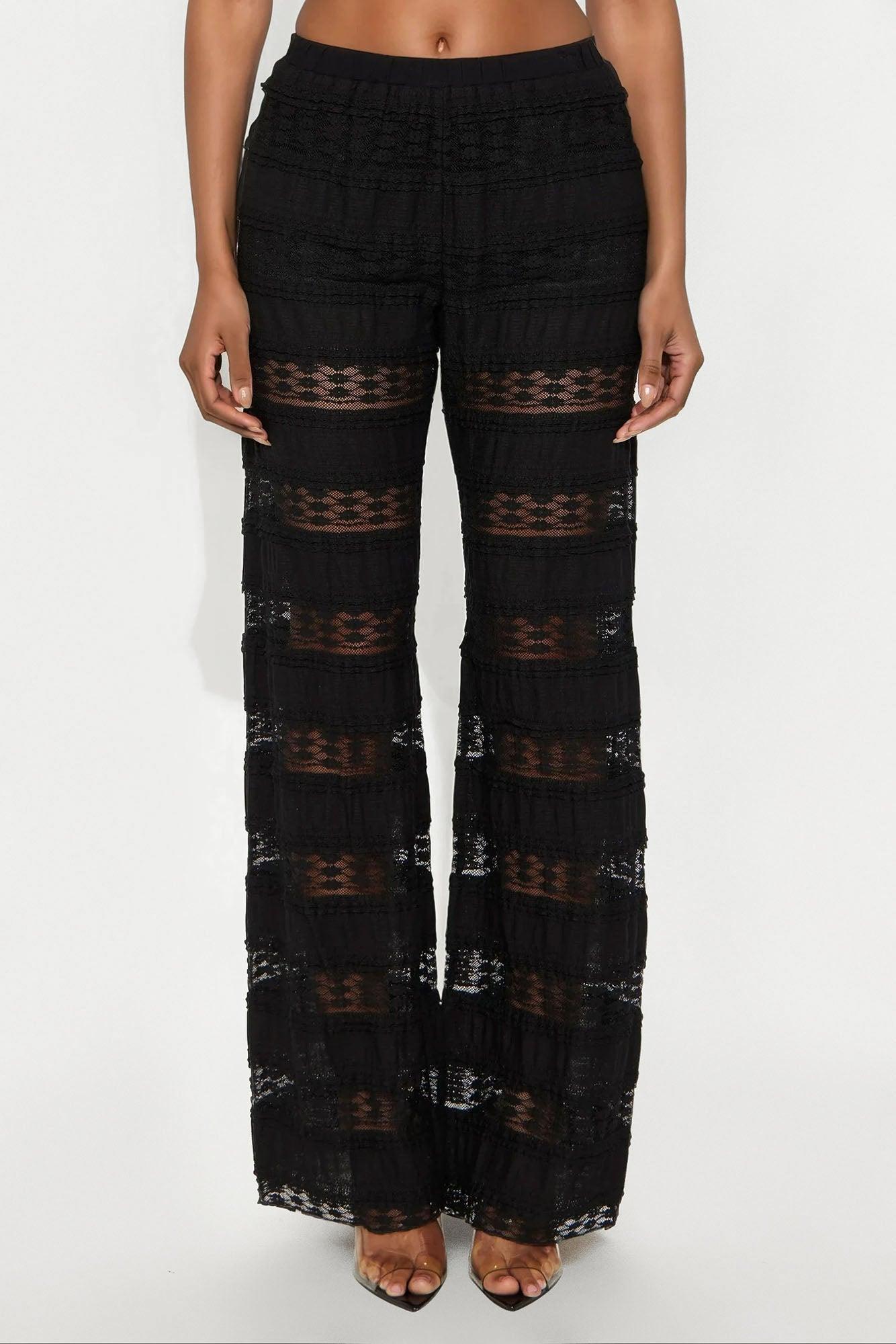 Draped In Lace Straight Leg Pant - Black Female Product Image