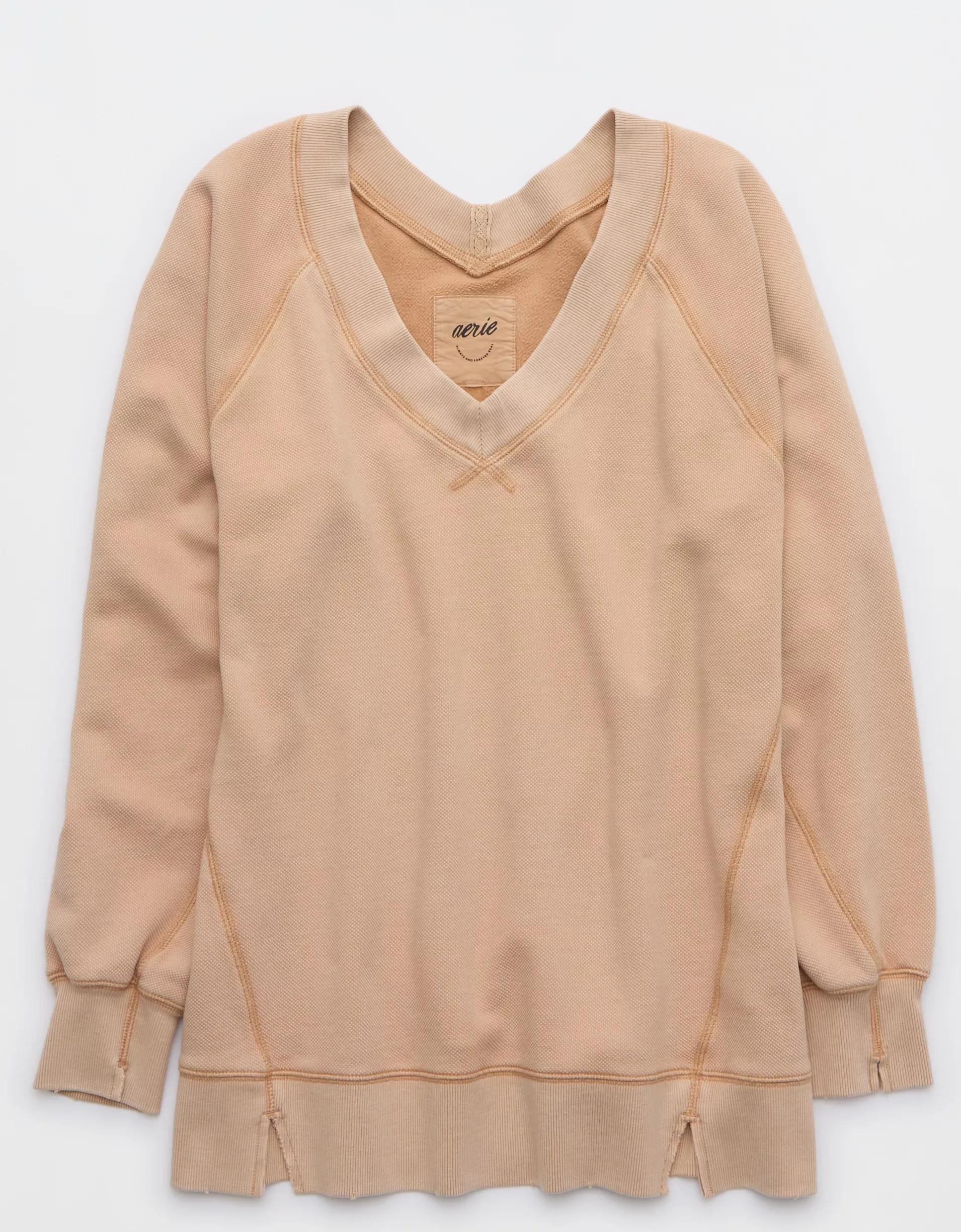 Aerie Downtime Textured V-Neck Sweatshirt Product Image