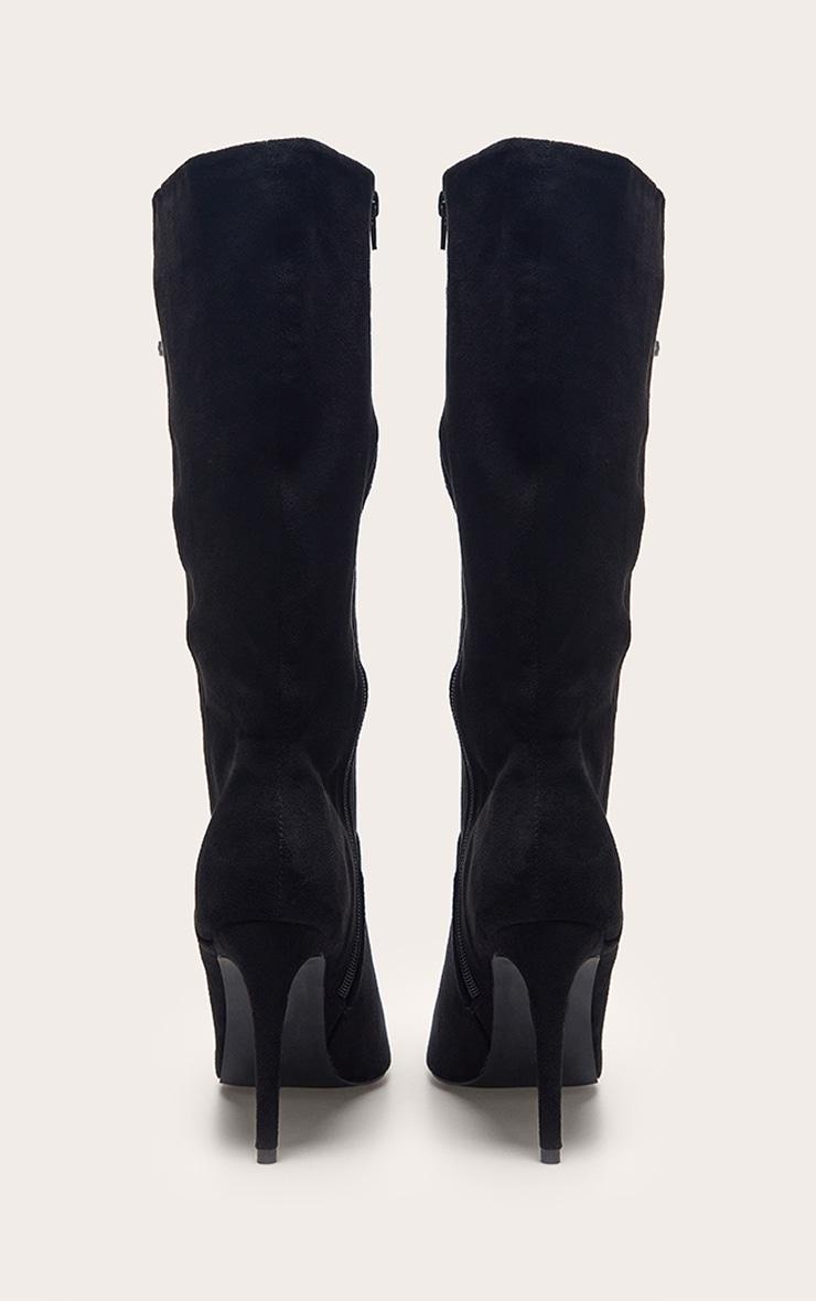 Black Faux Suede Point Toe Stiletto Heeled Calf High Boots Product Image