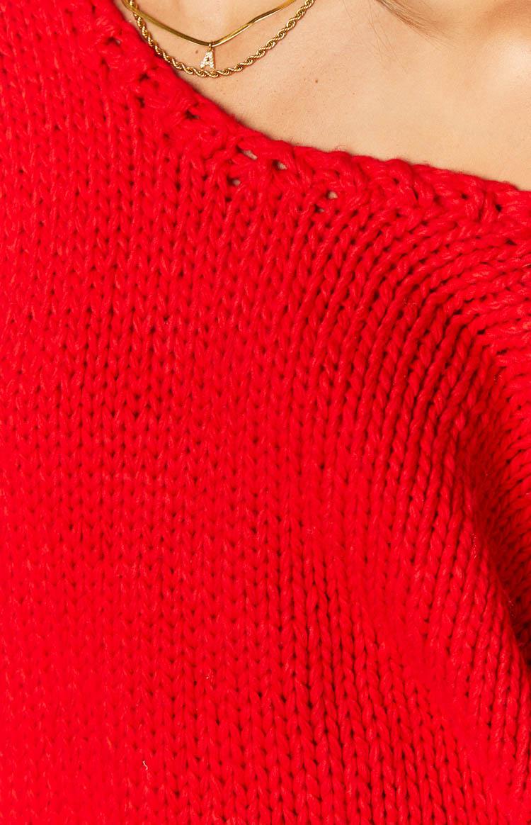 Delvey Red Chunky Knit Sweater Product Image