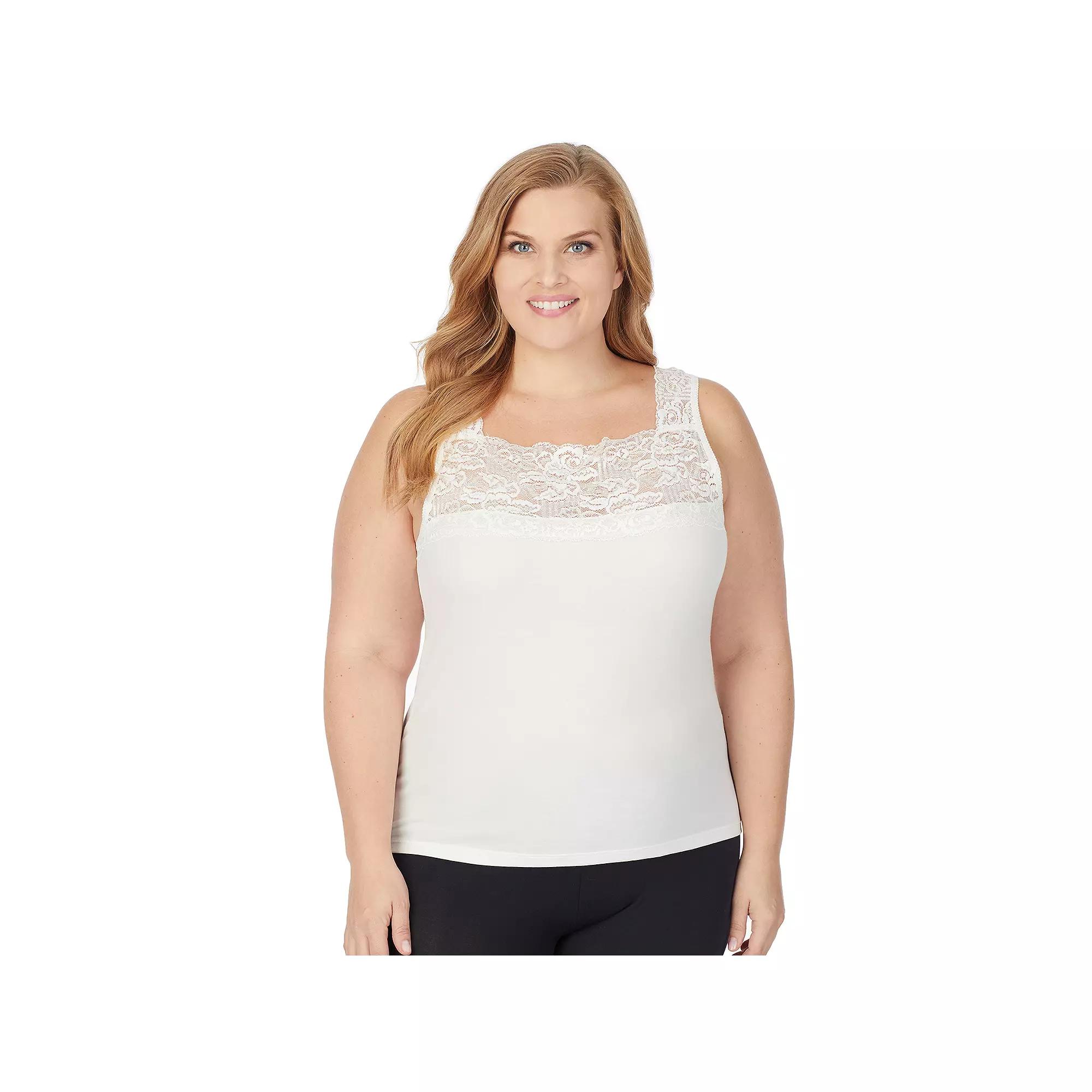 Plus Size Cuddl Duds SofTech Lace-Trim Squareneck Tank Top, Womens Product Image