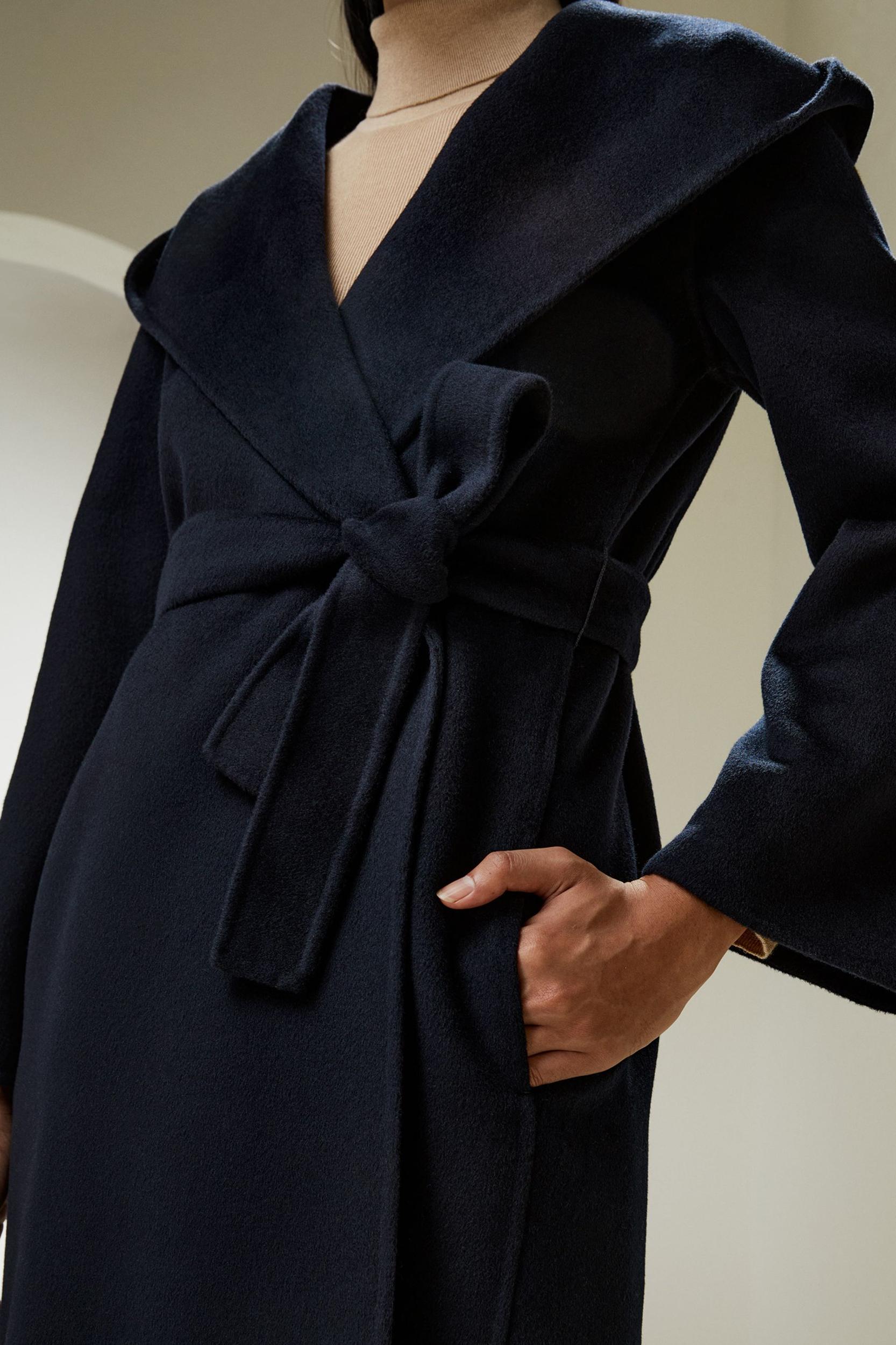 LILYSILK Womens Coats Navy Blue Cashmere Wool Comfortable Hooded Coat M Product Image