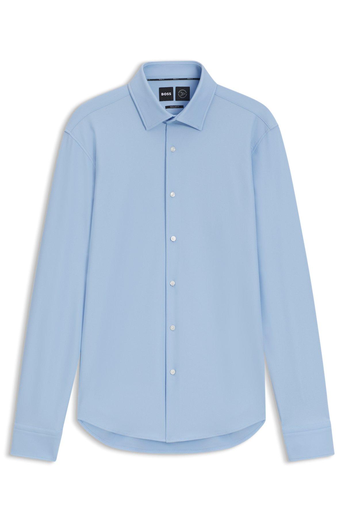 BOSS - Regular-fit shirt in structured stretch jersey - Light Blue Product Image