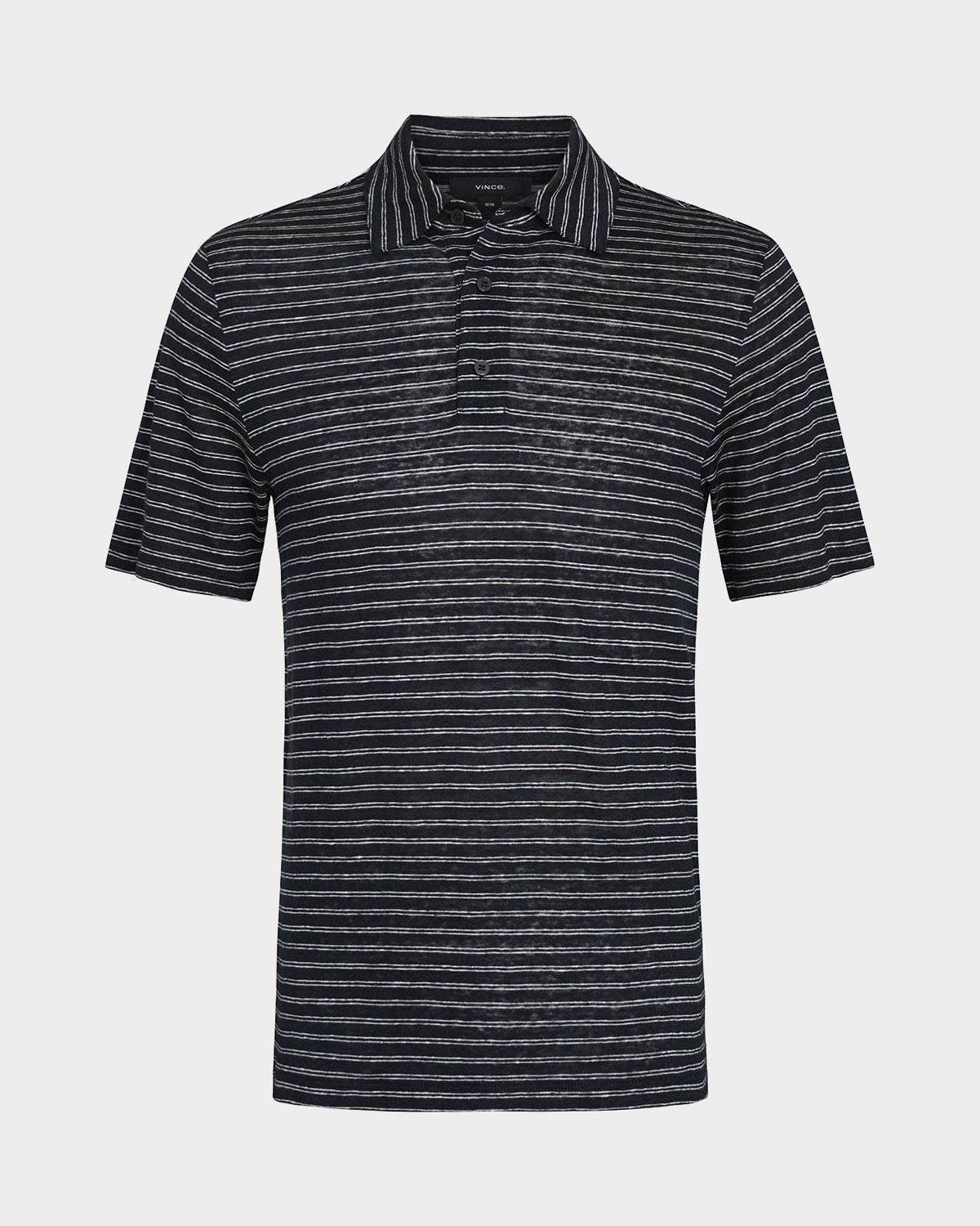 Striped Linen Jersey Polo Shirt Product Image