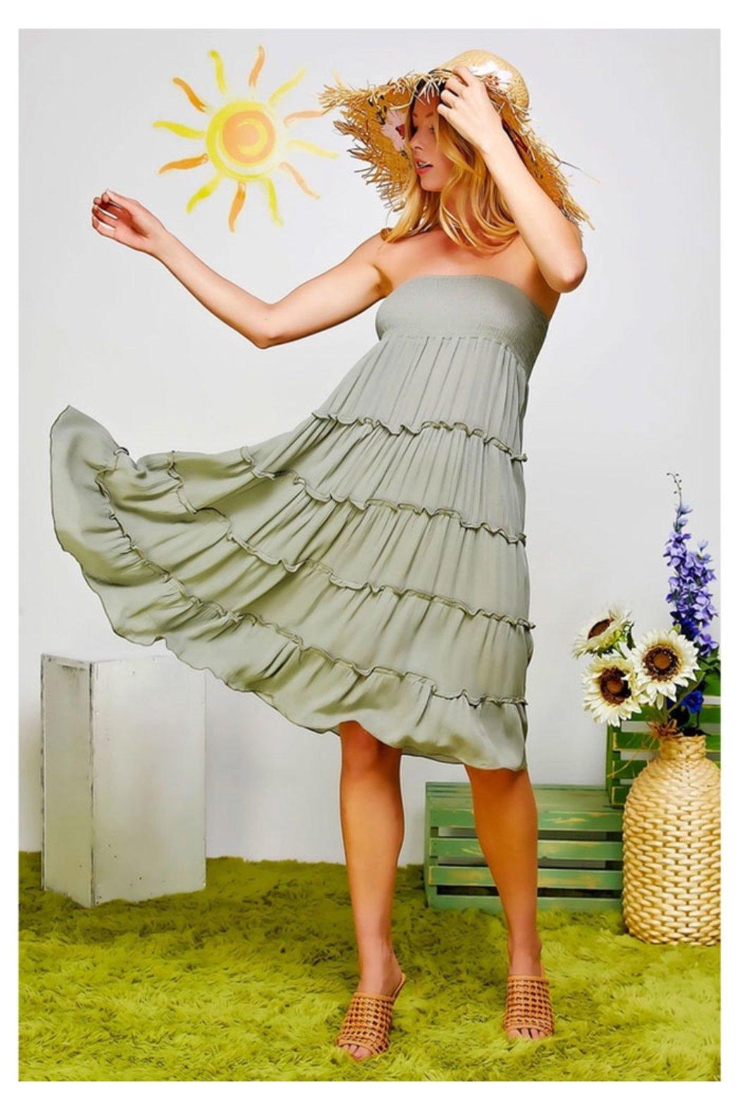 Tiered Gradient Smocking Convertible Skirt Dress Product Image