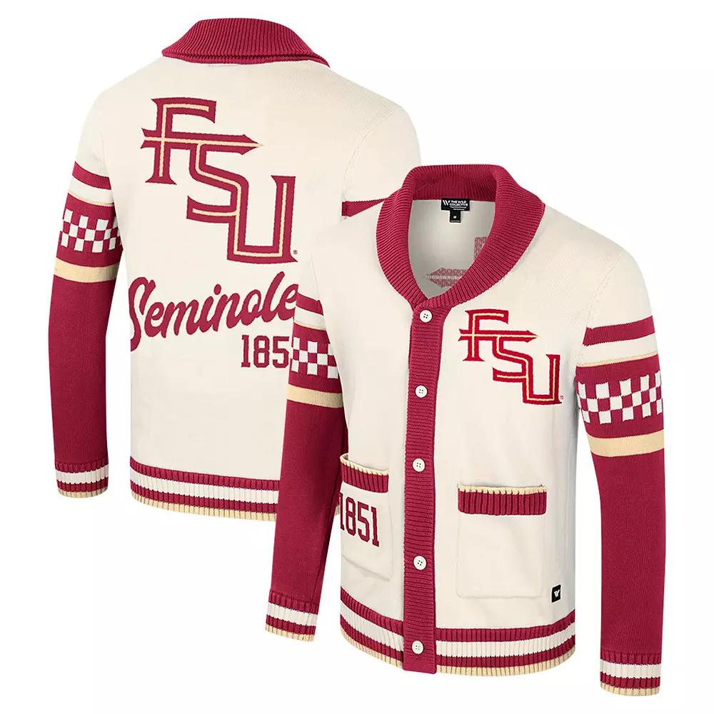 Women's Colosseum Cream Florida State Seminoles Wild Collective Button-Up Jaquard Sweater, Size: Medium, Beige Product Image