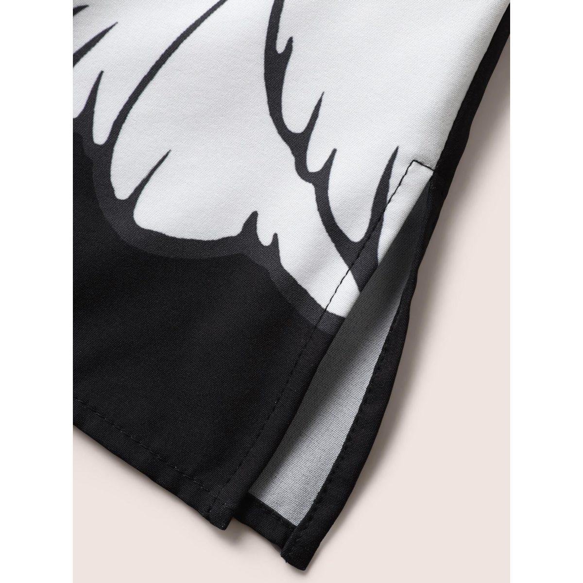 Plus Size Black Carnation Print Contrast Ruffle Sleeve Blouse Women Elegant Short sleeve V-neck Everyday Blouses BloomChic 22-24/3X Product Image