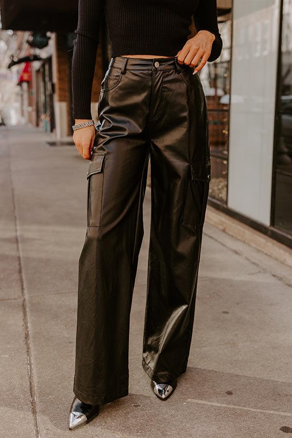 The Jamilet Faux Leather Cargo Pants In Black Product Image