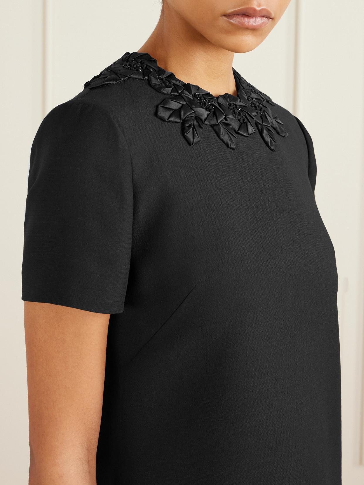 VALENTINO Embellished Silk-trimmed Wool And Silk-blend Crepe Mini Dress In Black Product Image