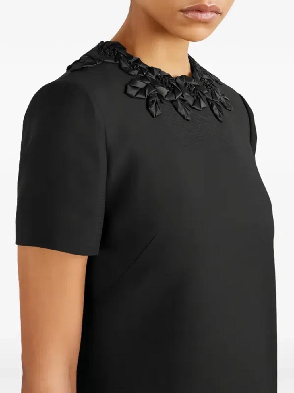 VALENTINO Embellished Silk-trimmed Wool And Silk-blend Crepe Mini Dress In Black Product Image