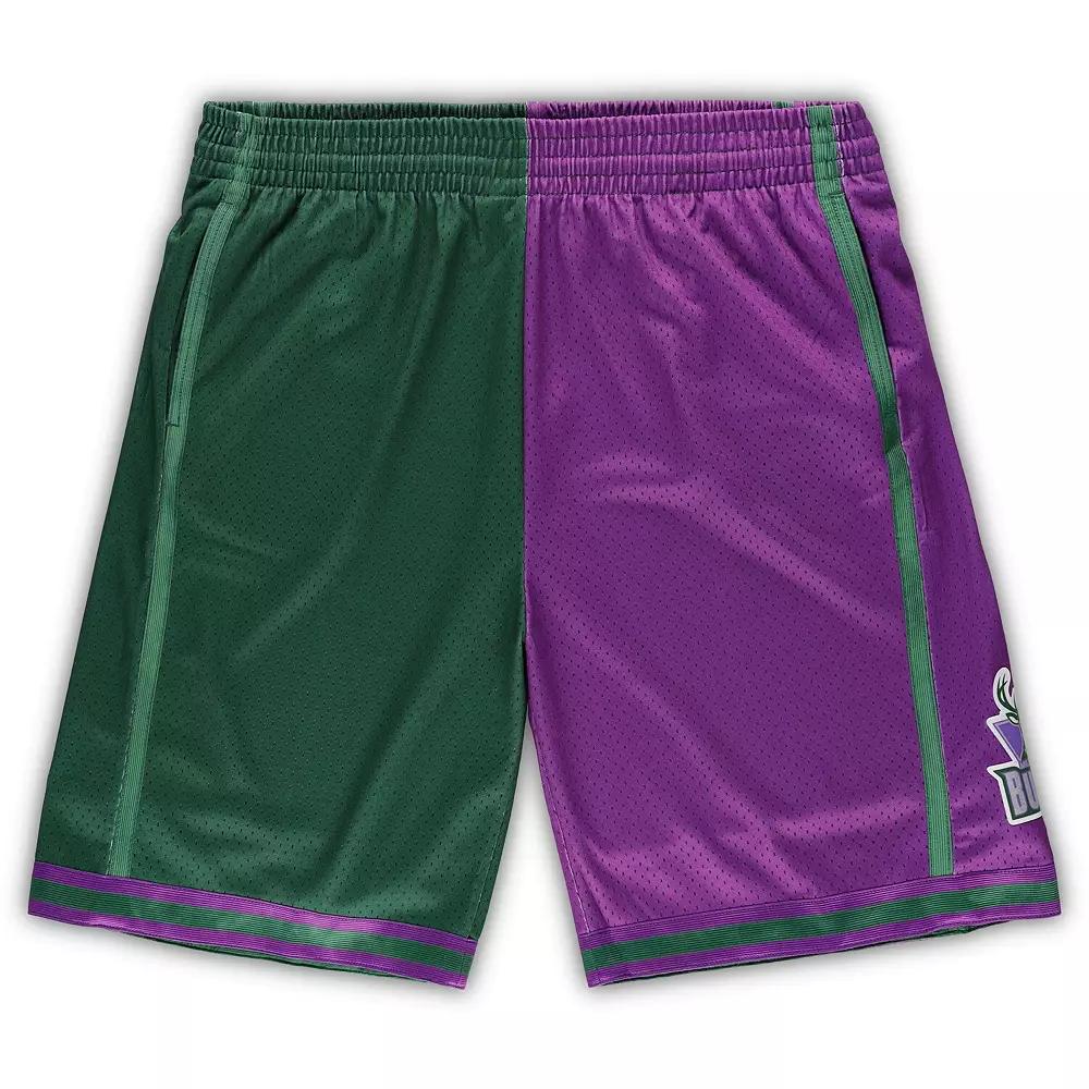Men's Mitchell & Ness Green/Purple Milwaukee Bucks Big & Tall Hardwood Classics Split Swingman Shorts, Size: 3XB Product Image
