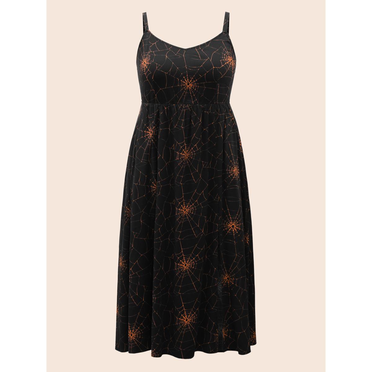 Plus Size Mystical Spiderweb Waist-Cinching Midi Dress Black Women Cocktail Slit Party Curvy Bloomchic 18-20/2X Product Image