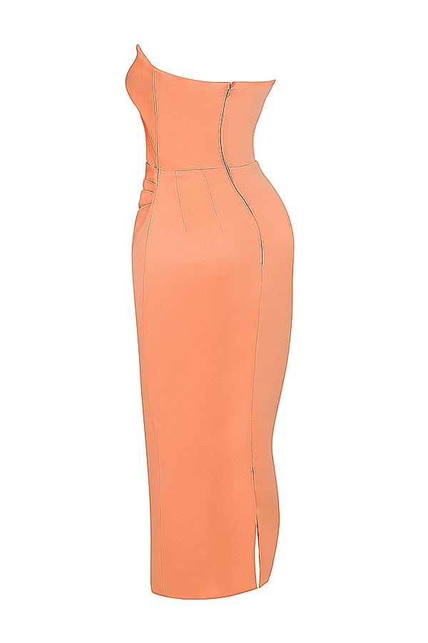 Alora  tangerine strapless corset midi dress Product Image