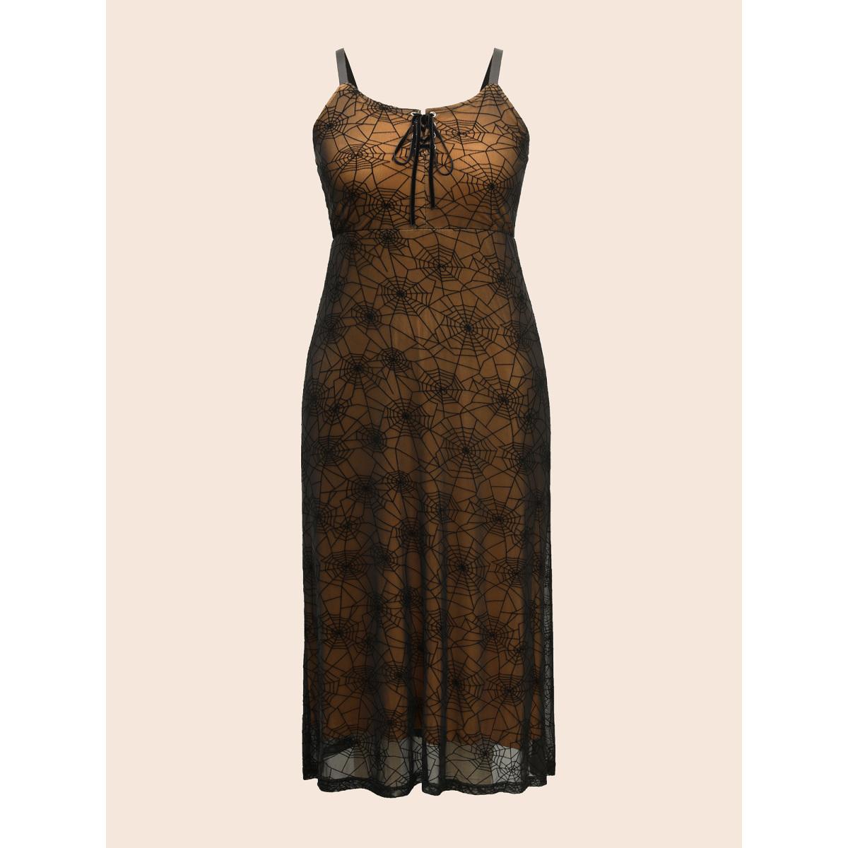 Plus Size Spider Web Pattern Stretchy Midi Dress Black Women Cocktail Wraparound straps Party Curvy Bloomchic 10/M Product Image