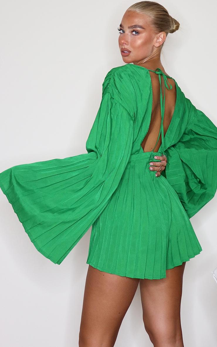 Green Plunge Pleated Romper Product Image