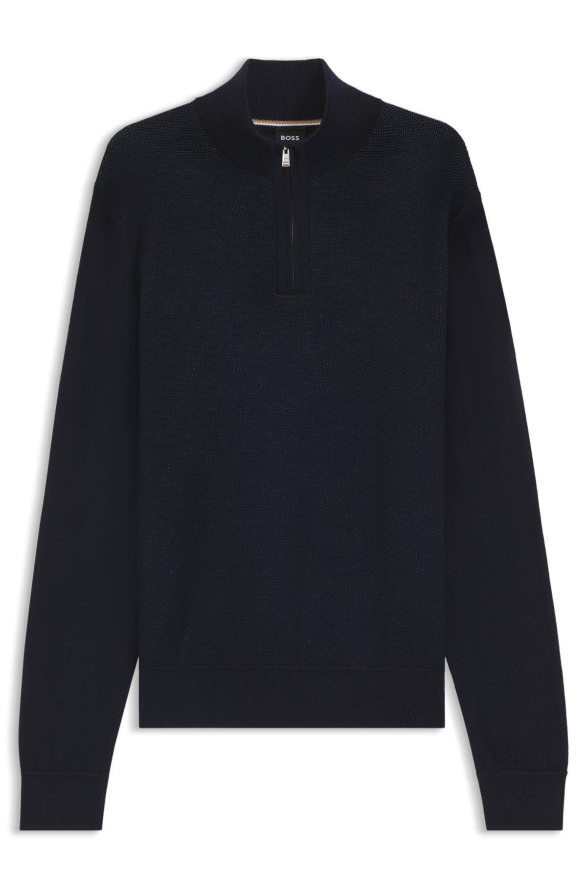 Zip-neck sweater with structured wool-cotton front Product Image