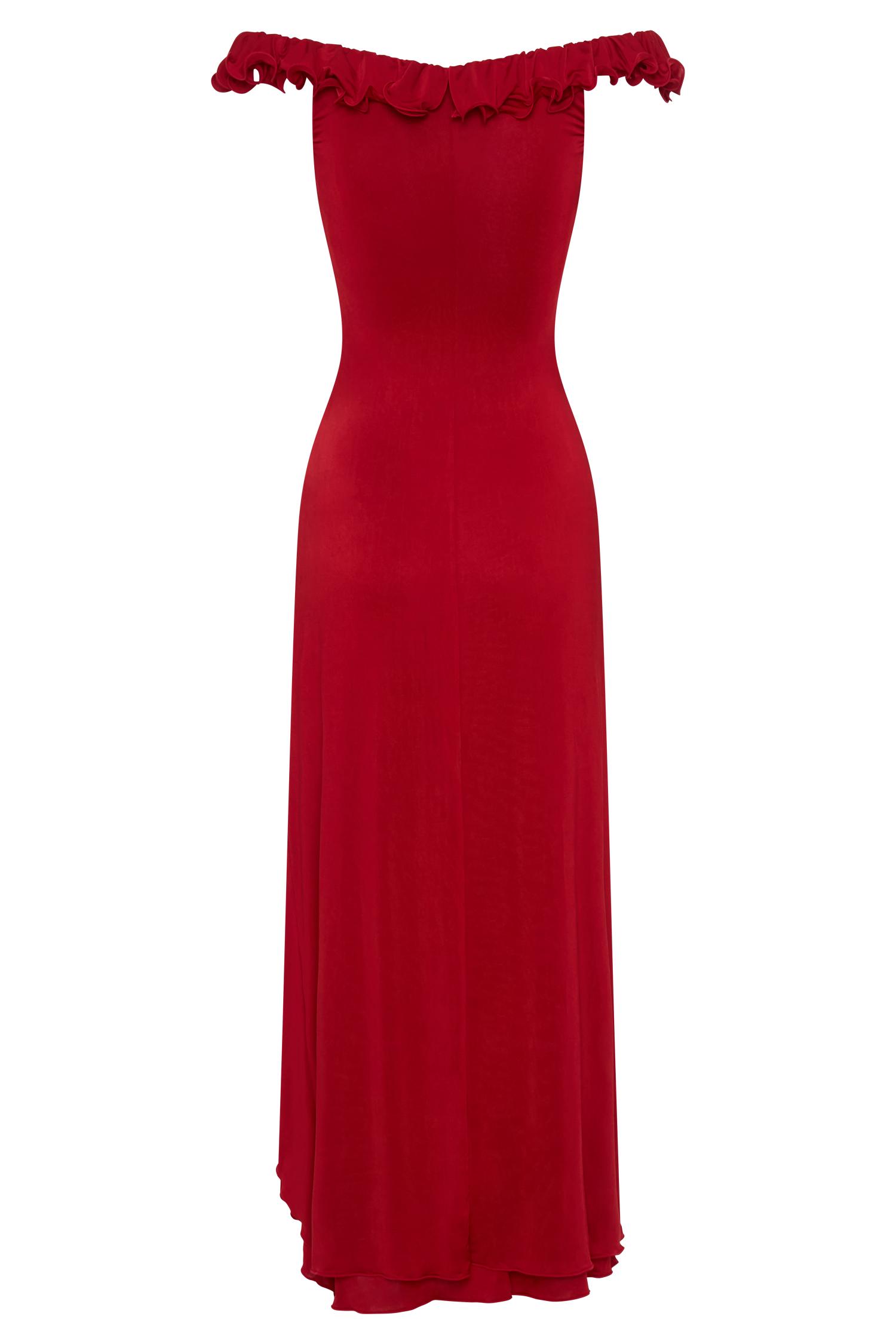Allegra Off Shoulder Ruffle Midi Dress - Ruby Product Image