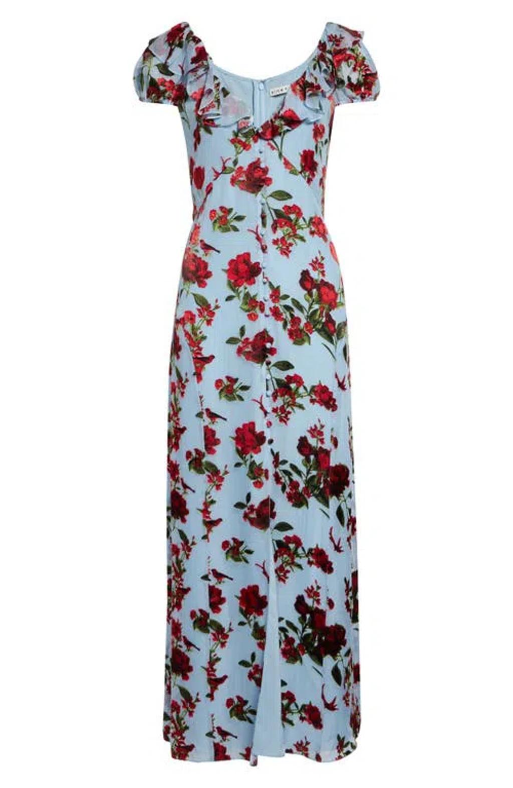 ALICE AND OLIVIA X Stacey Bendet Tara Floral-print Ruffled Midi Dress In Blue Product Image