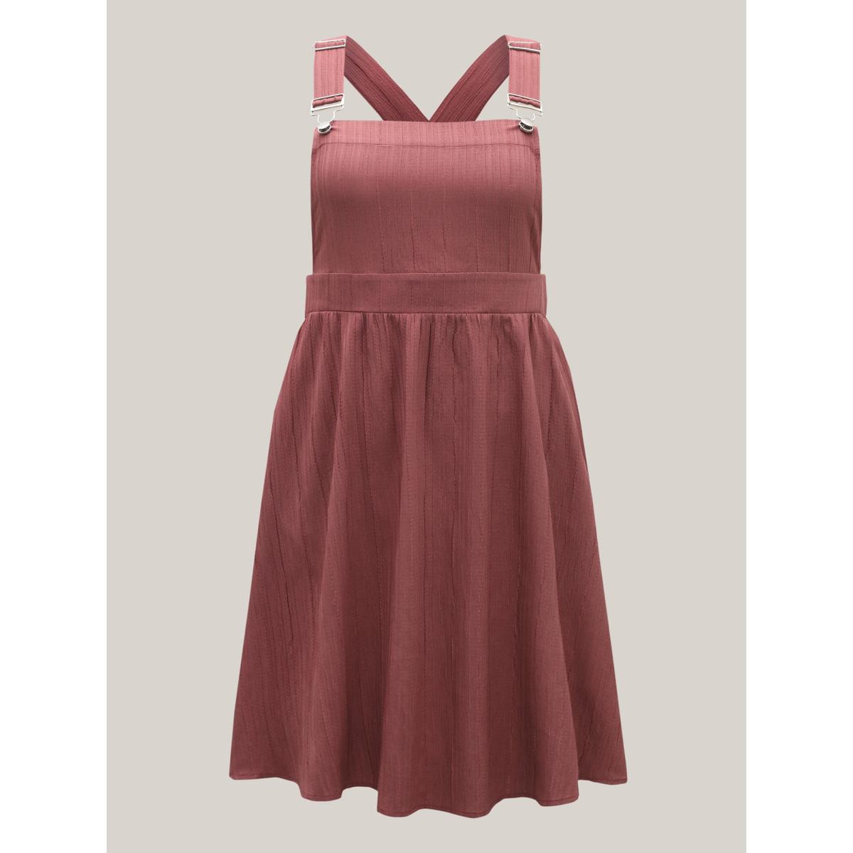 Plus Size Overall Straps Textured Midi Dress DustyPink Women Leisure Non Sleeveless Curvy BloomChic 14-16/1X Product Image