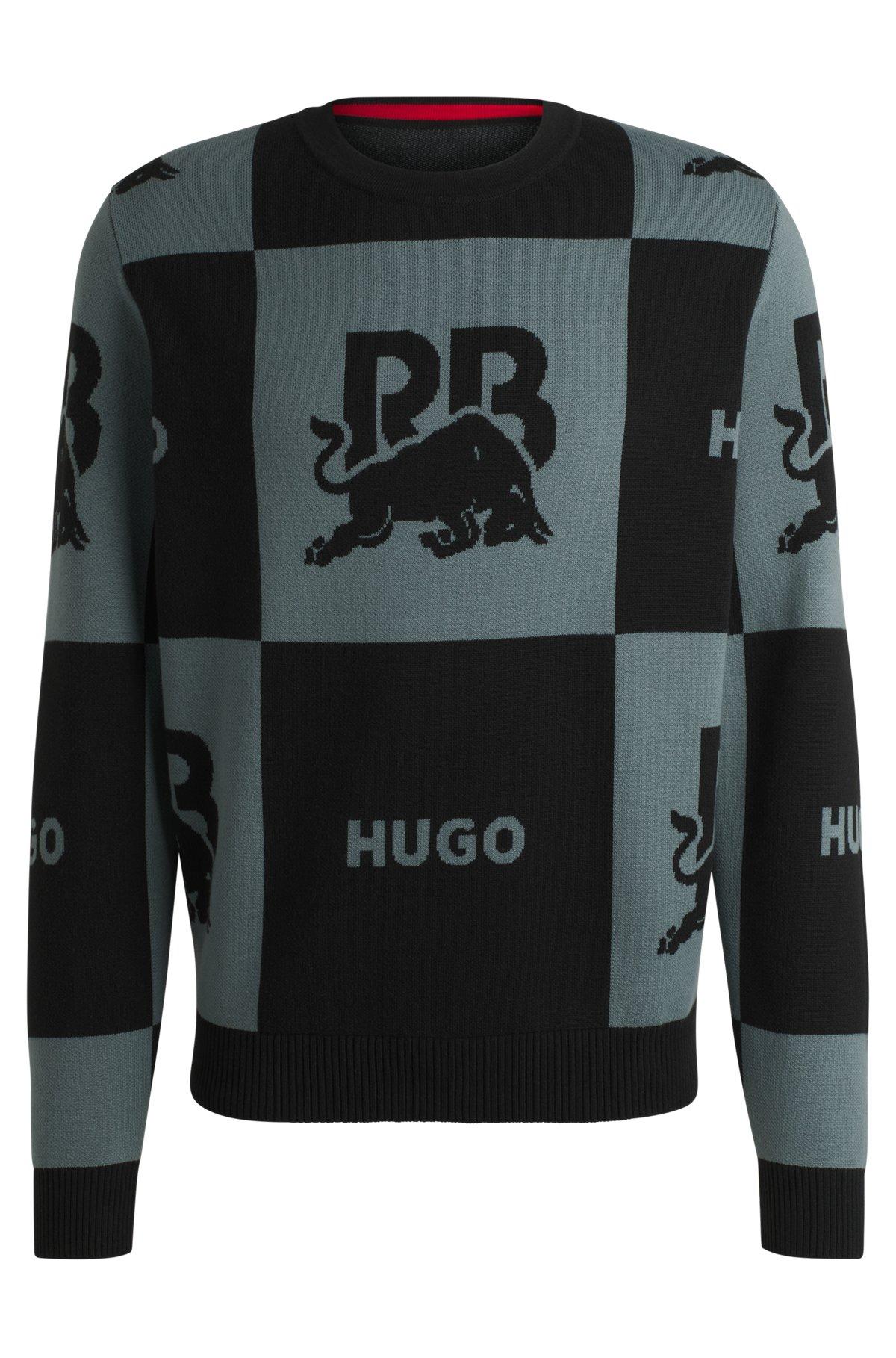 HUGO x RB checkerboard cotton sweater with bull motif Product Image