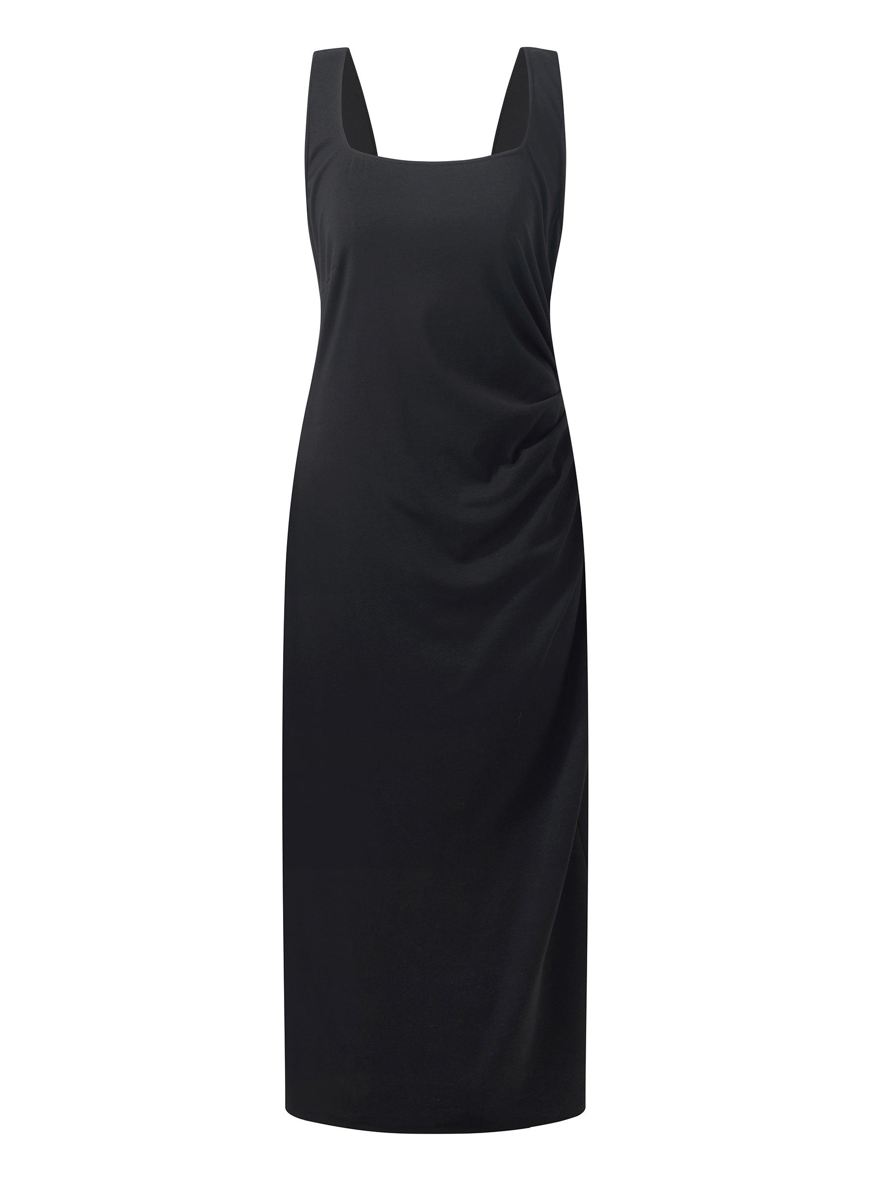 Side Pleat Square Neck Women Sleeveless Knit Maxi Dress Product Image