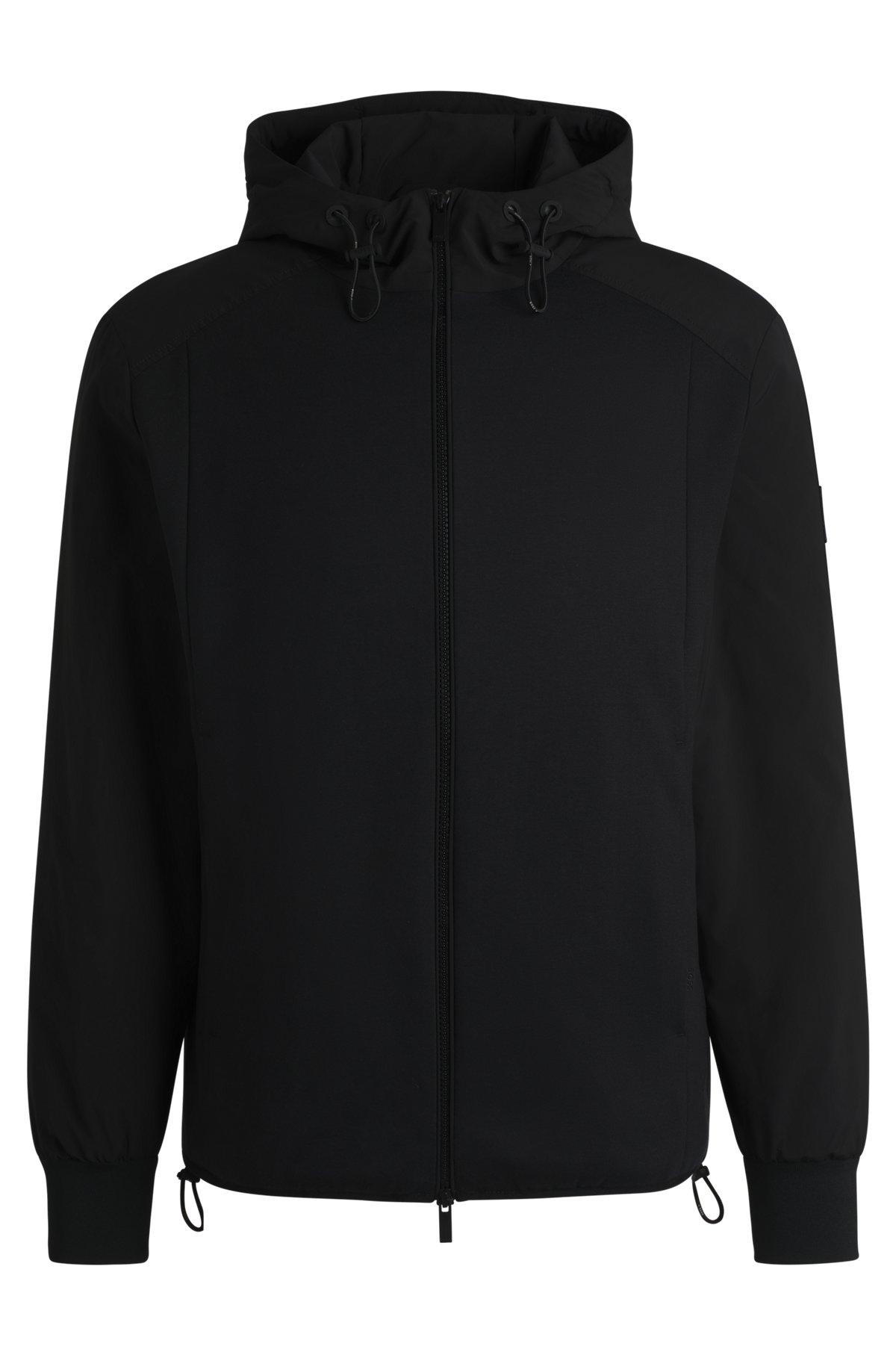 BOSS - Hooded regular-fit jacket in mixed materials - Black Product Image