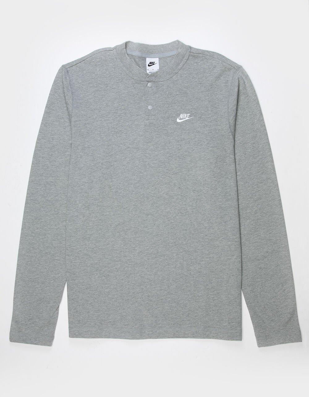 NIKE Club Mens Long Sleeve Henley Tee - HEATHER GRAY Product Image