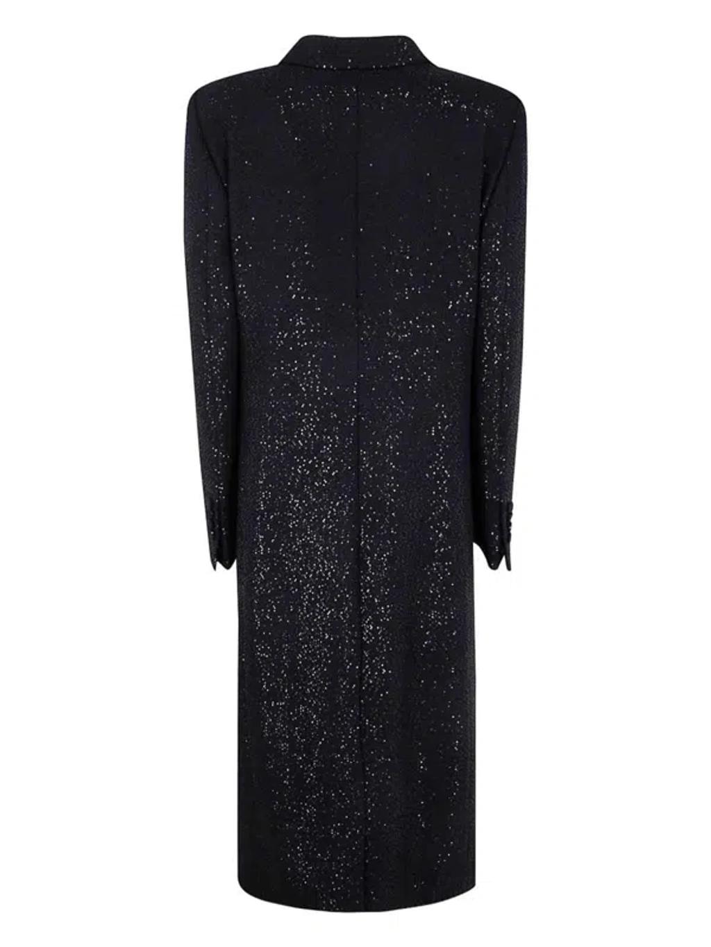 TOM FORD Sequined Wool Blend Crepe Double Breasted Coat In Black Product Image