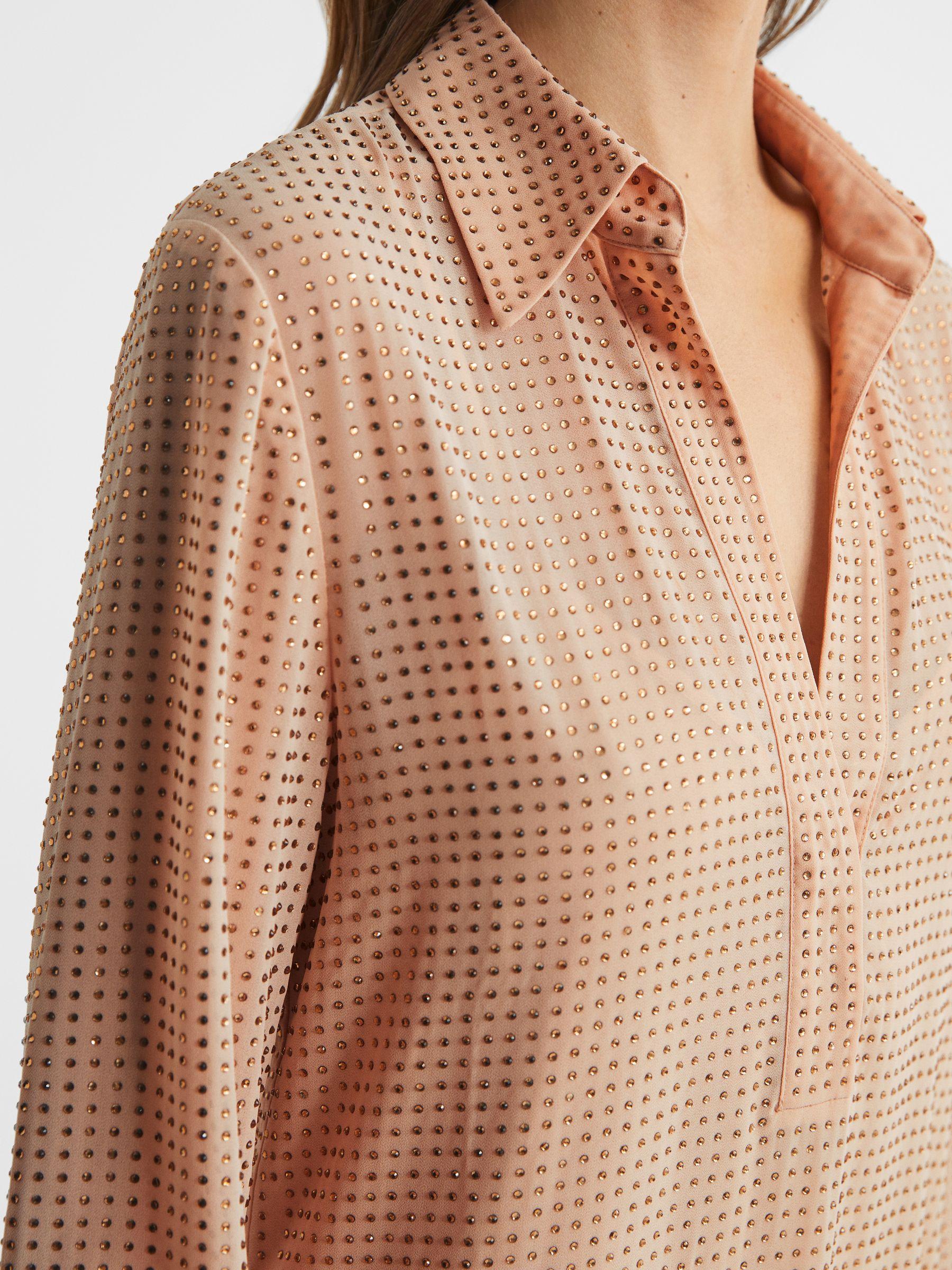 Embellished Mini Shirt Dress in Nude Product Image