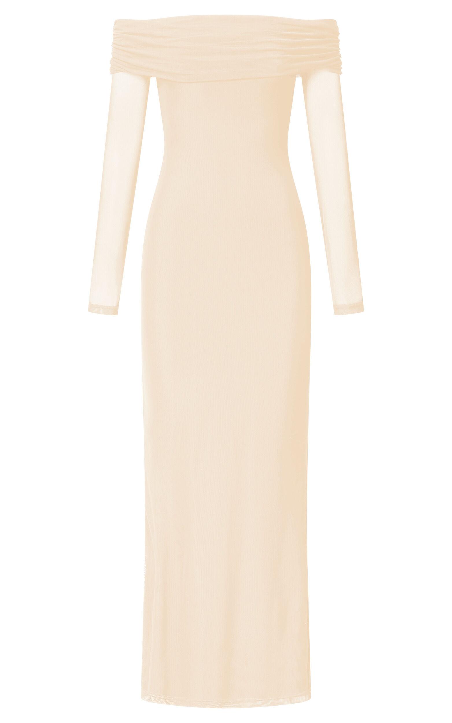 Bethanie Maxi Dress - Off The Shoulder Mesh Dress in Cream Product Image
