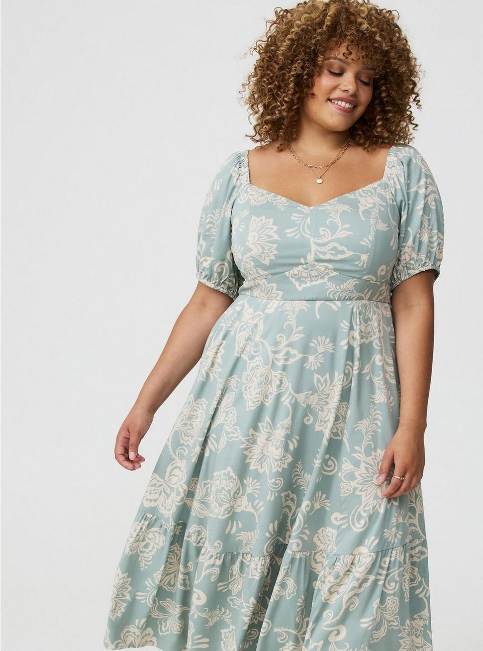 Midi Puff-Sleeve Tiered Dress Product Image