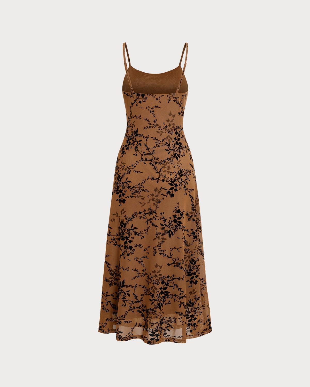 Brown Floral Two-piece Midi Dress Product Image