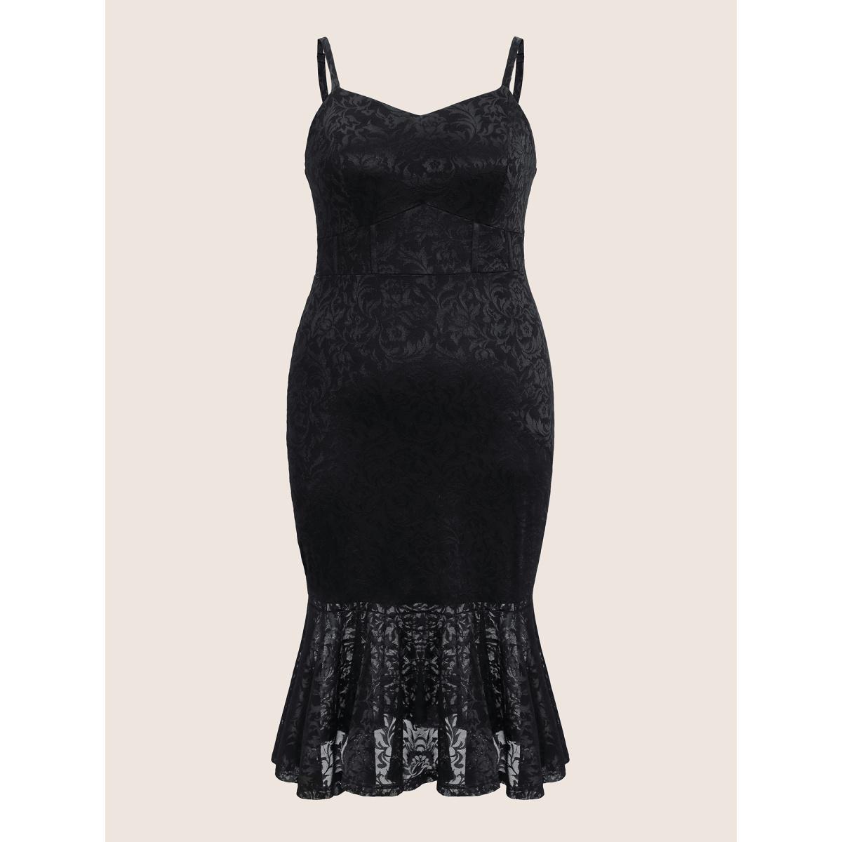 Plus Size Floral Lace Panel Mermaid Hem Cami Dress Black Women Cocktail See through Scoop Neck Sleeveless Curvy Midi Dress BloomChic 14-16/1X Product Image