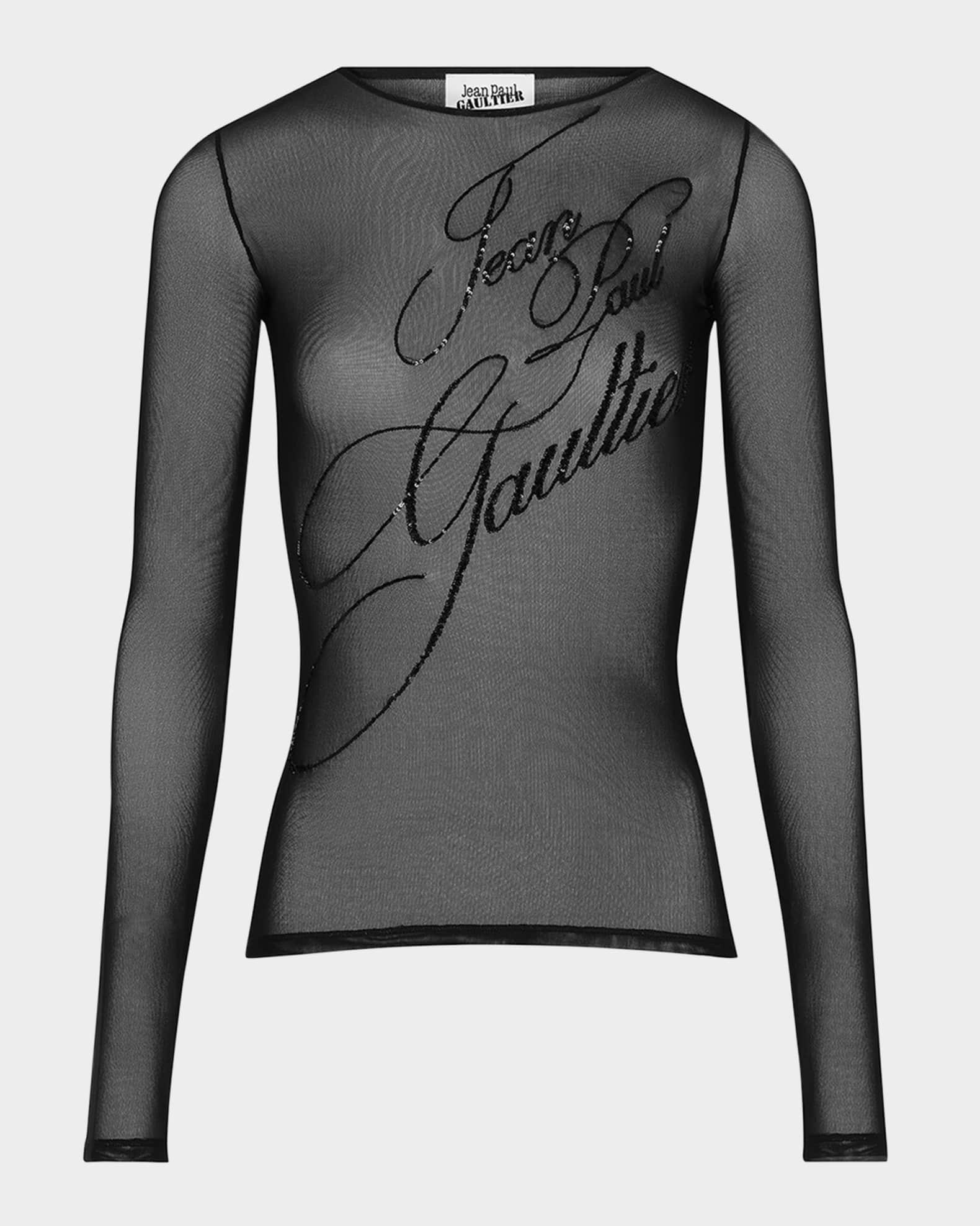Sequined Signature Mesh Long-Sleeve Top Product Image