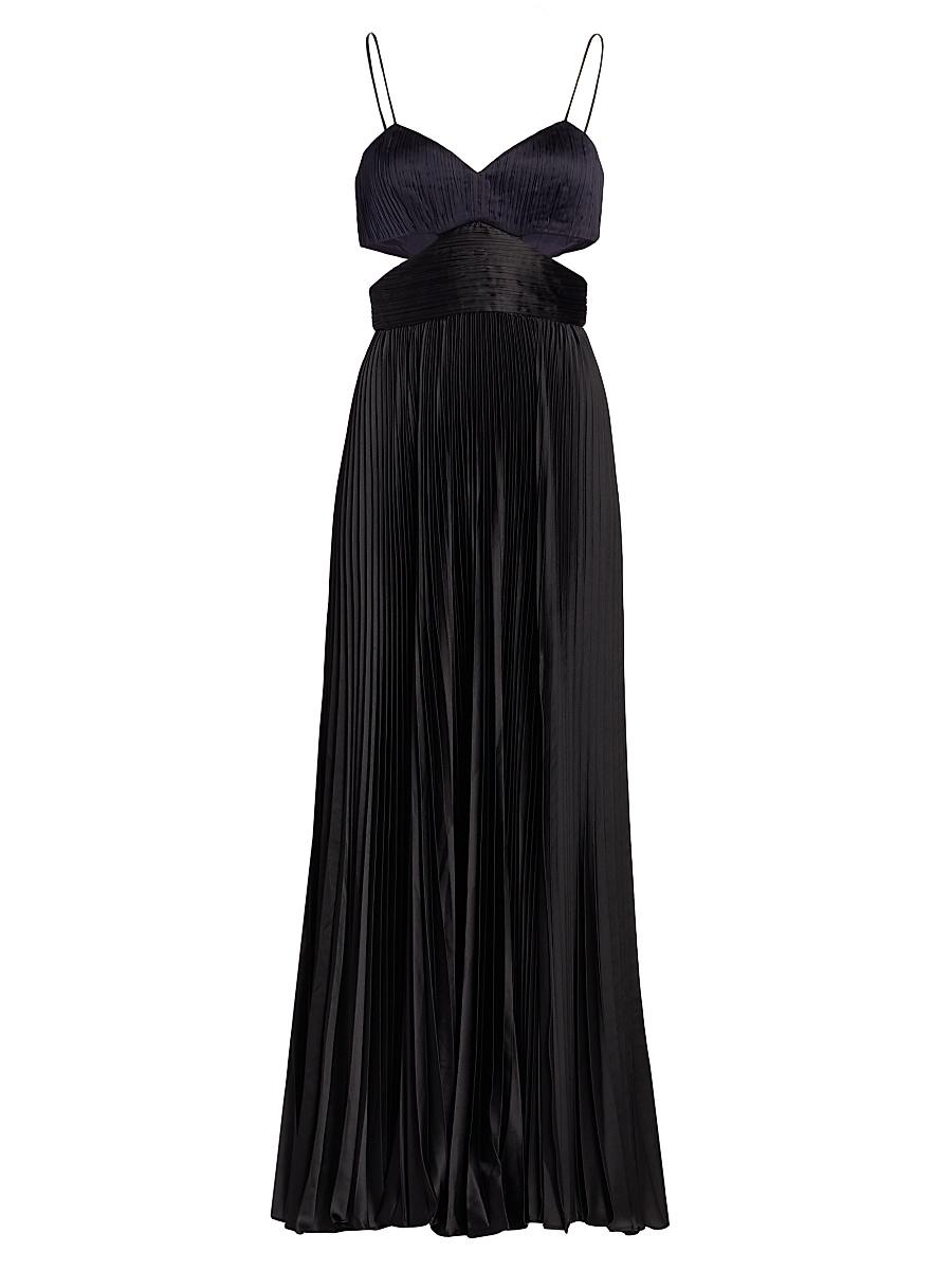 Womens Elodie Satin Colorblock Pleated Gown Product Image