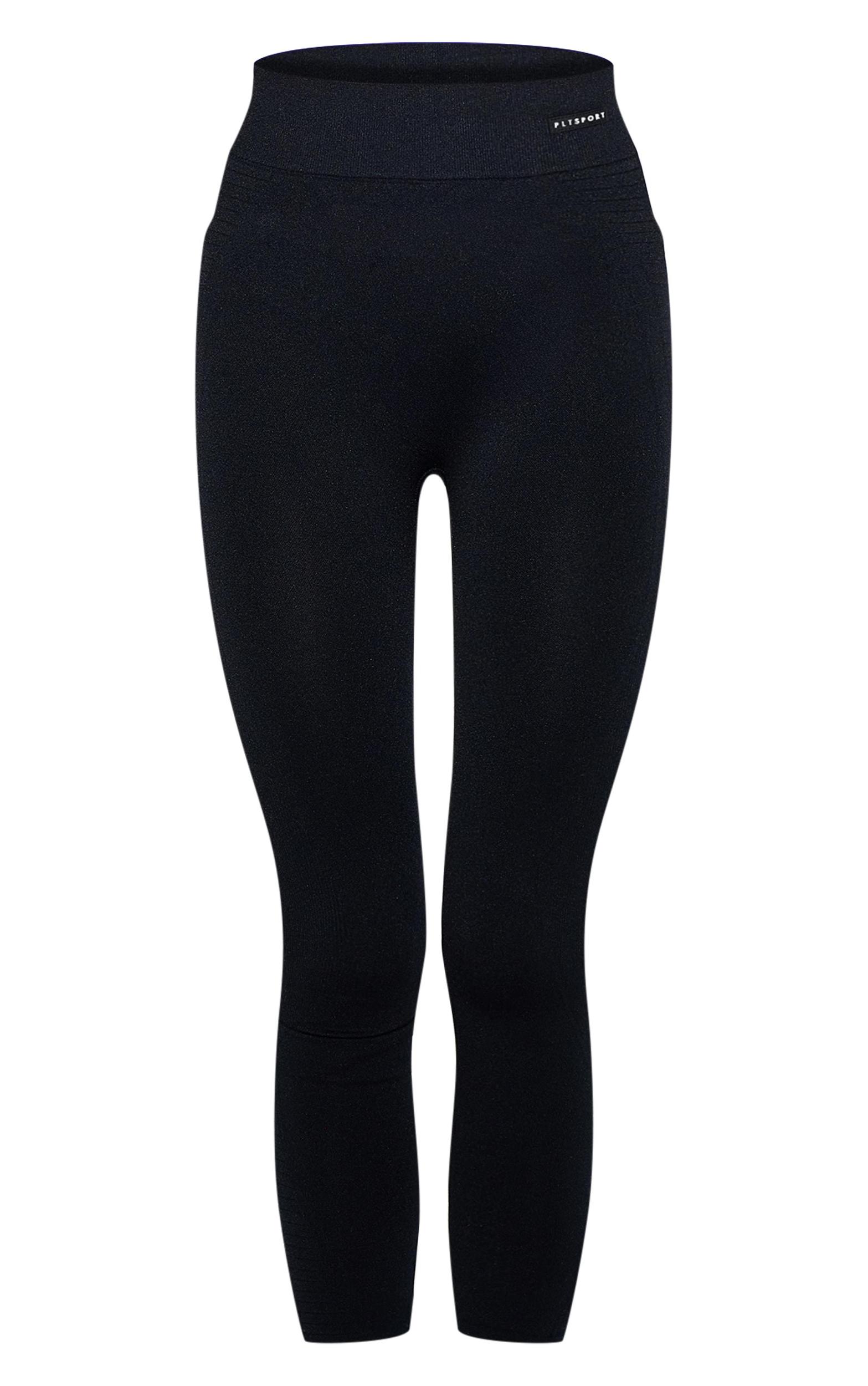 Black Seamless Rib Gym Leggings Product Image