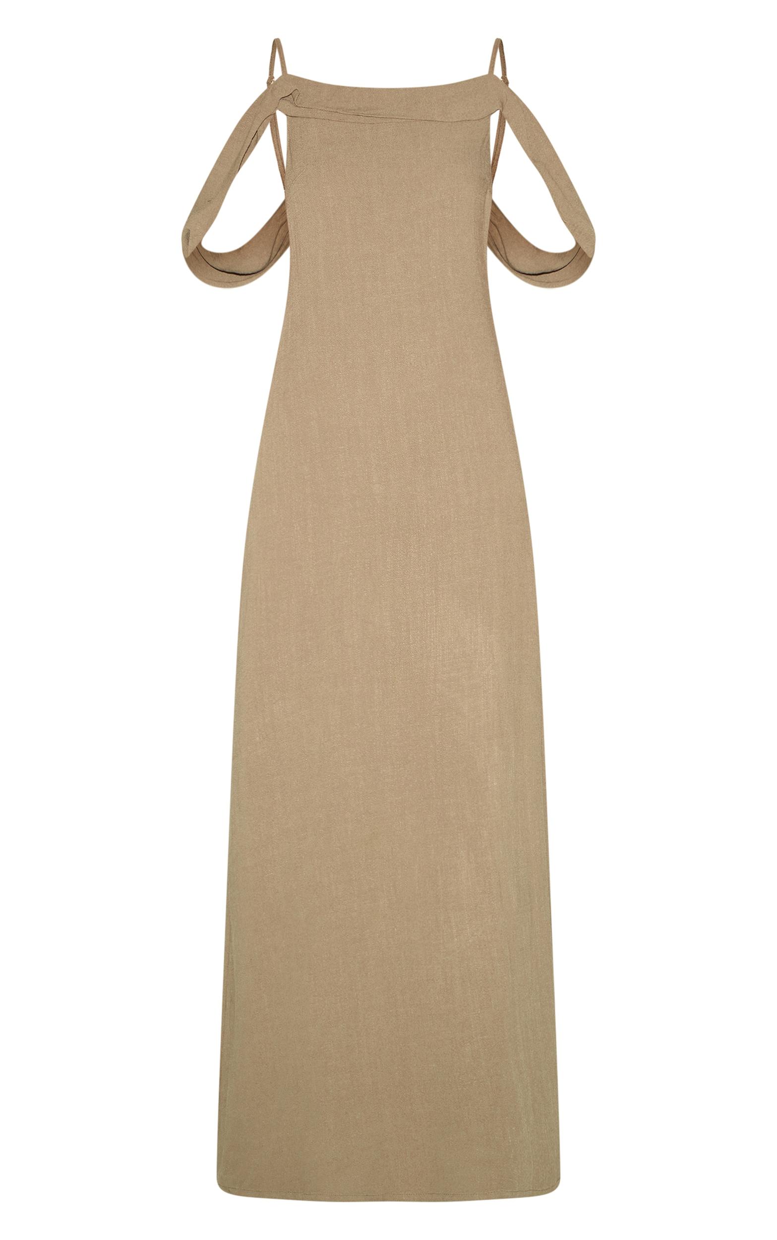 Khaki Textured Strappy Drape Detail Maxi Dress Product Image