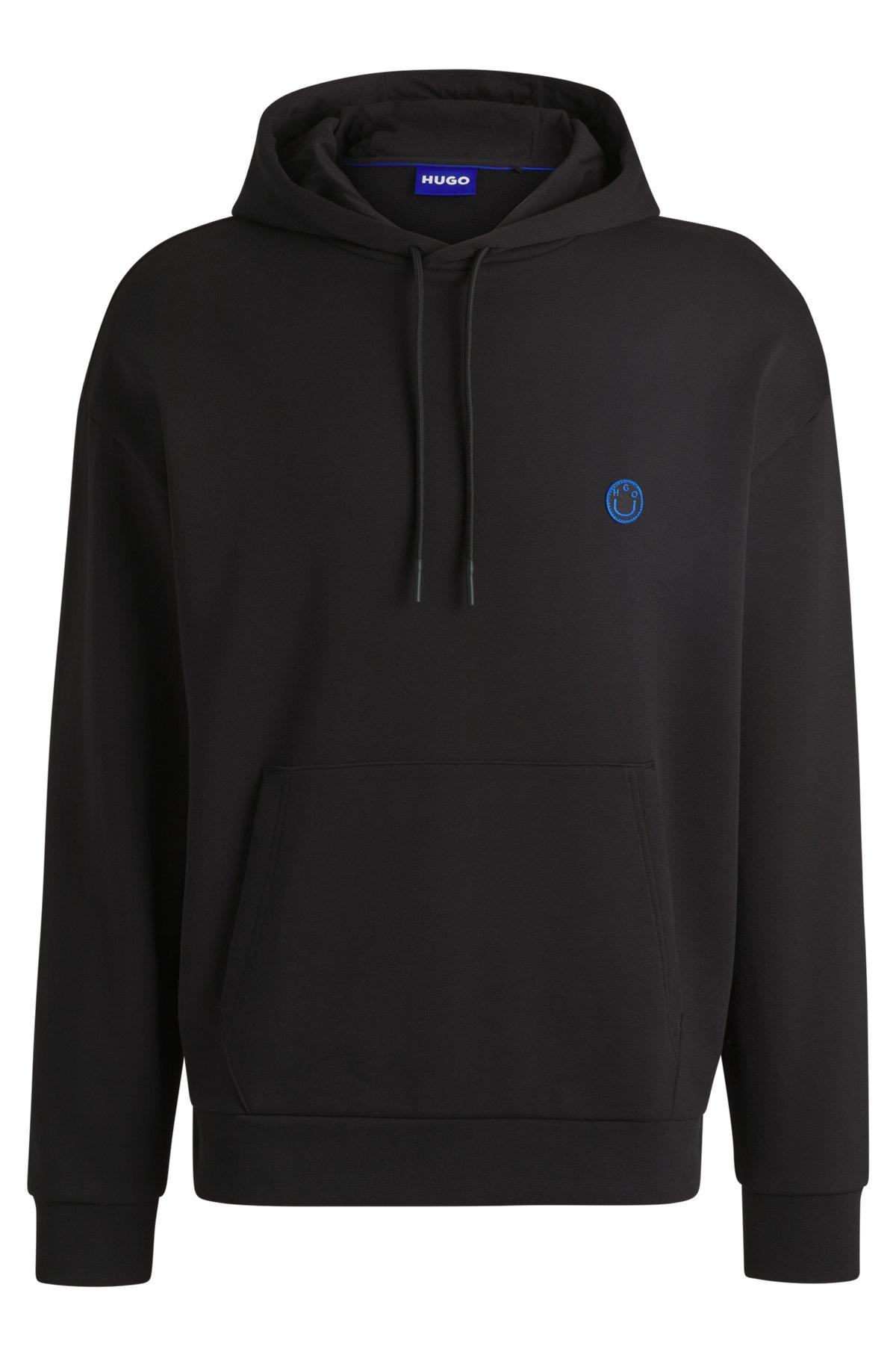 Cotton-terry hoodie with Happy HUGO logo Product Image