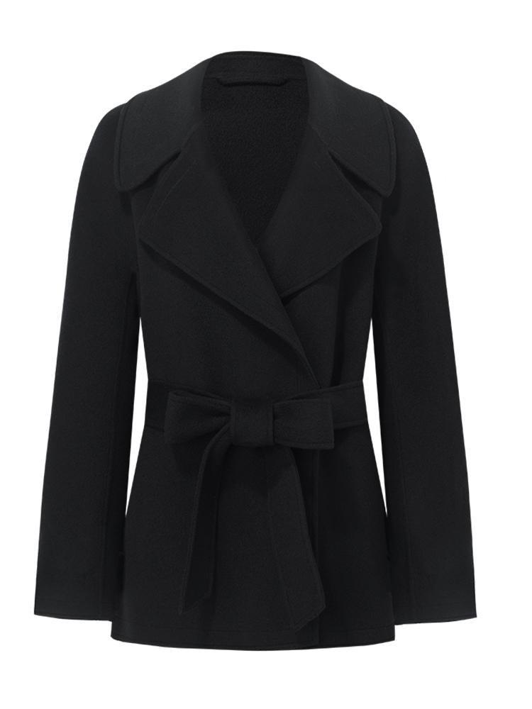 Tencel Wool Lapel Double-Faced Women Coat With Belt Product Image