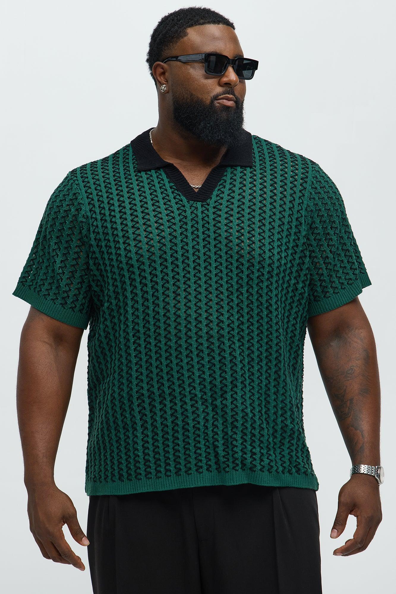 Camden Zig Zag Crochet Johnny Collar Polo - Green/combo Product Image
