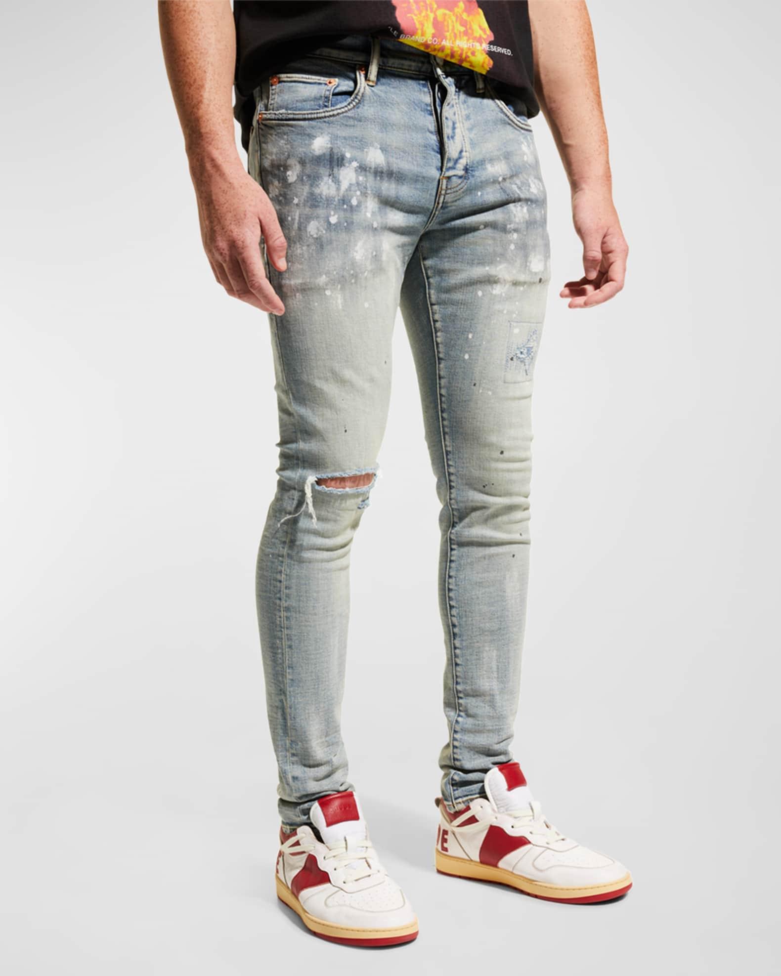 Men's P001 Light Indigo Paint Blowout Skinny Jeans Product Image