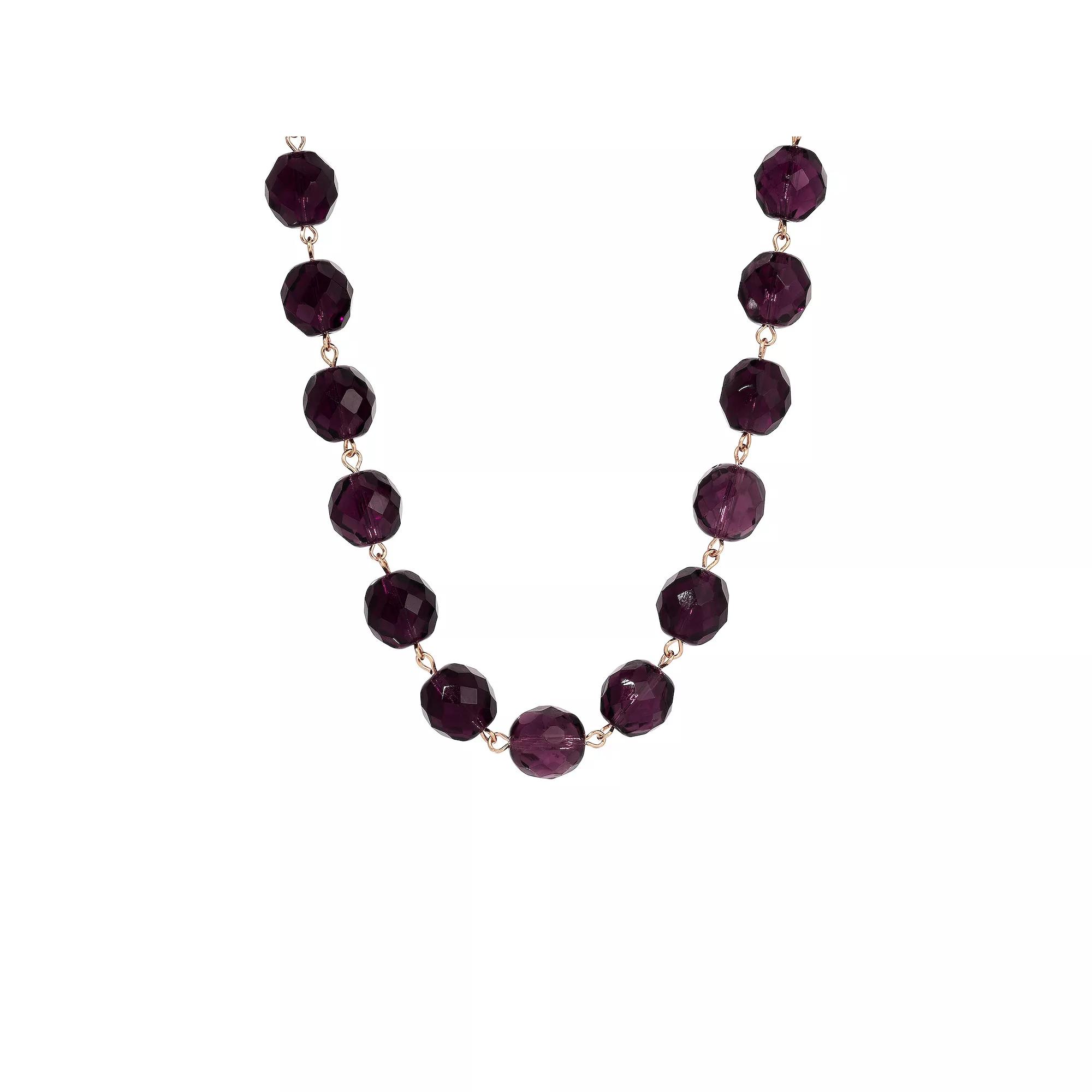 1928 Faceted Glass Bead Strand Necklace, Women's, Purple Product Image