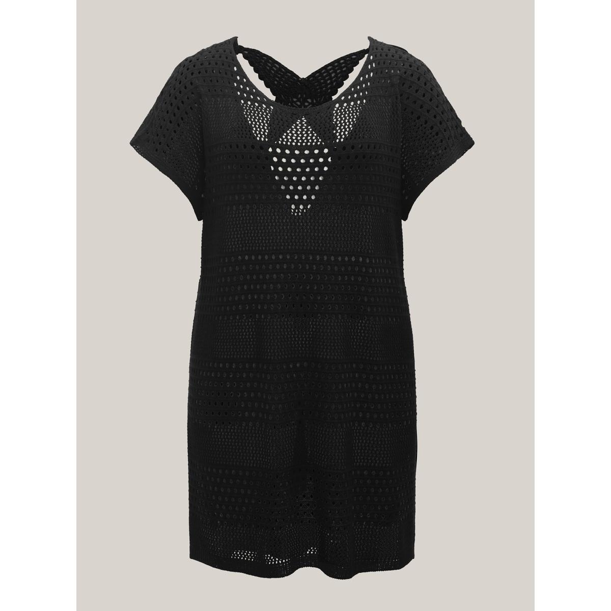 Plus Size Back Butterfly Cut-Out Slit Swim Cover-up Women's Swimwear Black Beach Loose Cut-Out Curve Swim Cover Ups BloomChic 18-20/2X Product Image