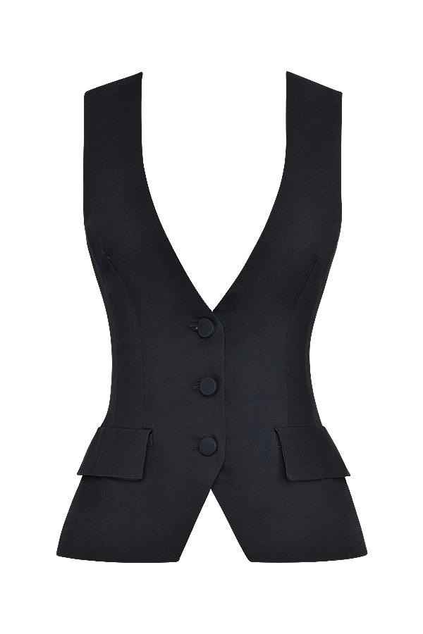 Juliet  black sleeveless tuxedo top Product Image