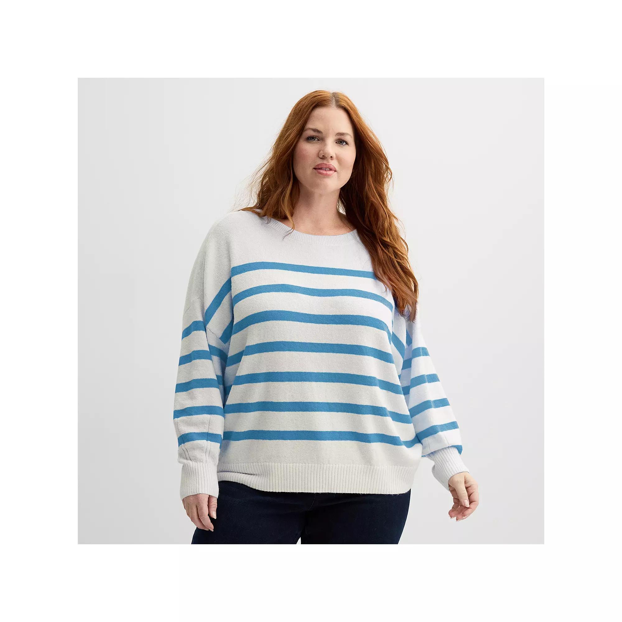 Plus Size Sonoma Goods For Life® Balloon Sleeve Sweater, Women's, Size: 3XL, Ivory Cerulean Stripe Product Image