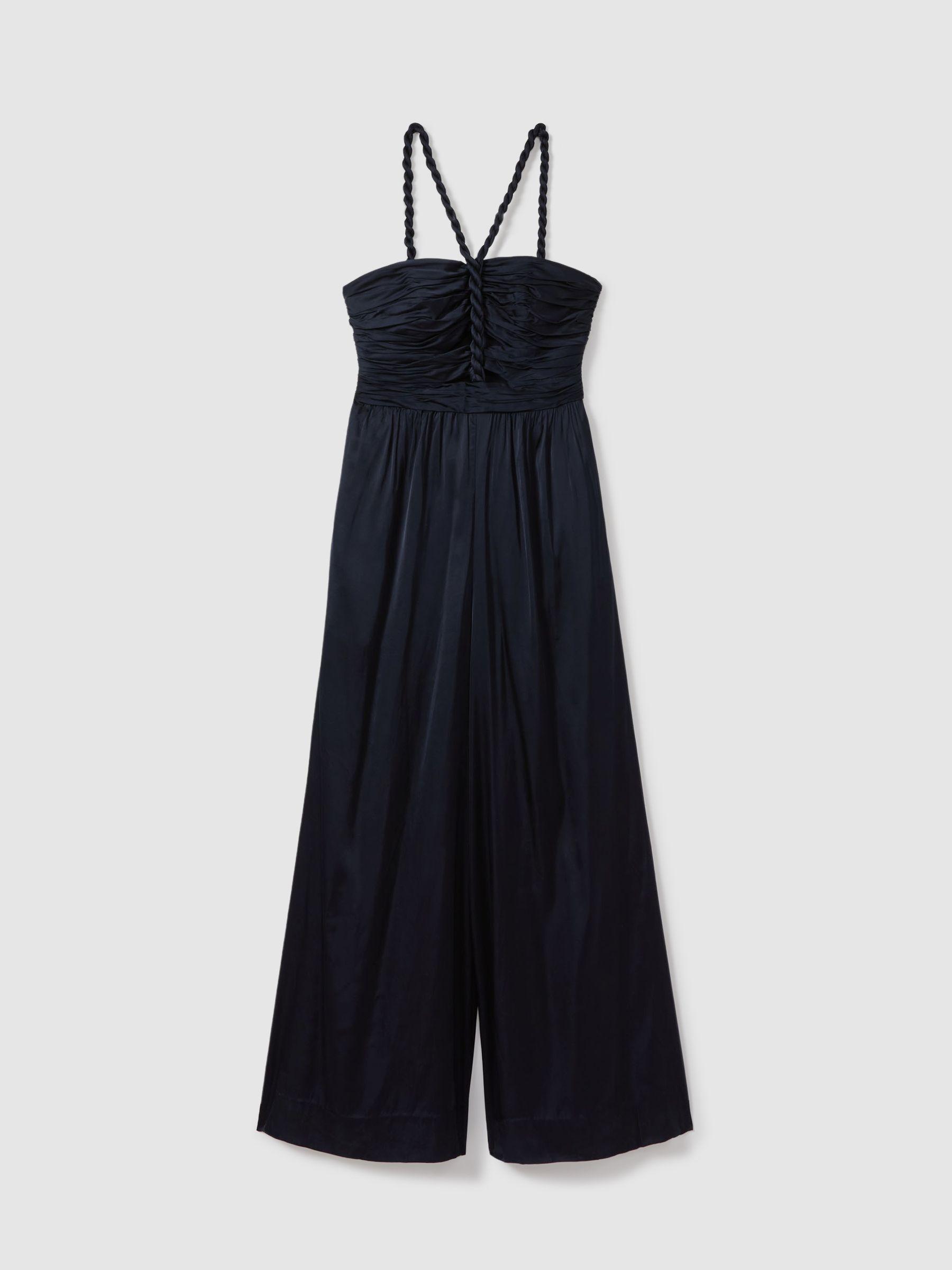 Amur Ruche Detail Wide Leg Jumpsuit in Navy Product Image