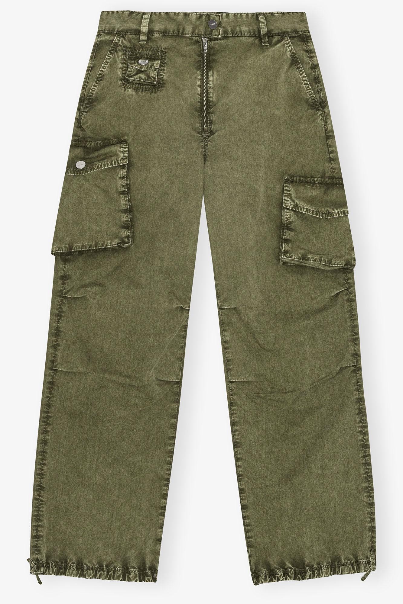 Green Washed Cotton Twill Pants Product Image