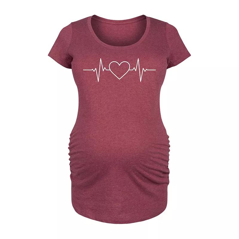 Maternity Heart EKG Graphic Tee, Womens Grey Dark Red Product Image