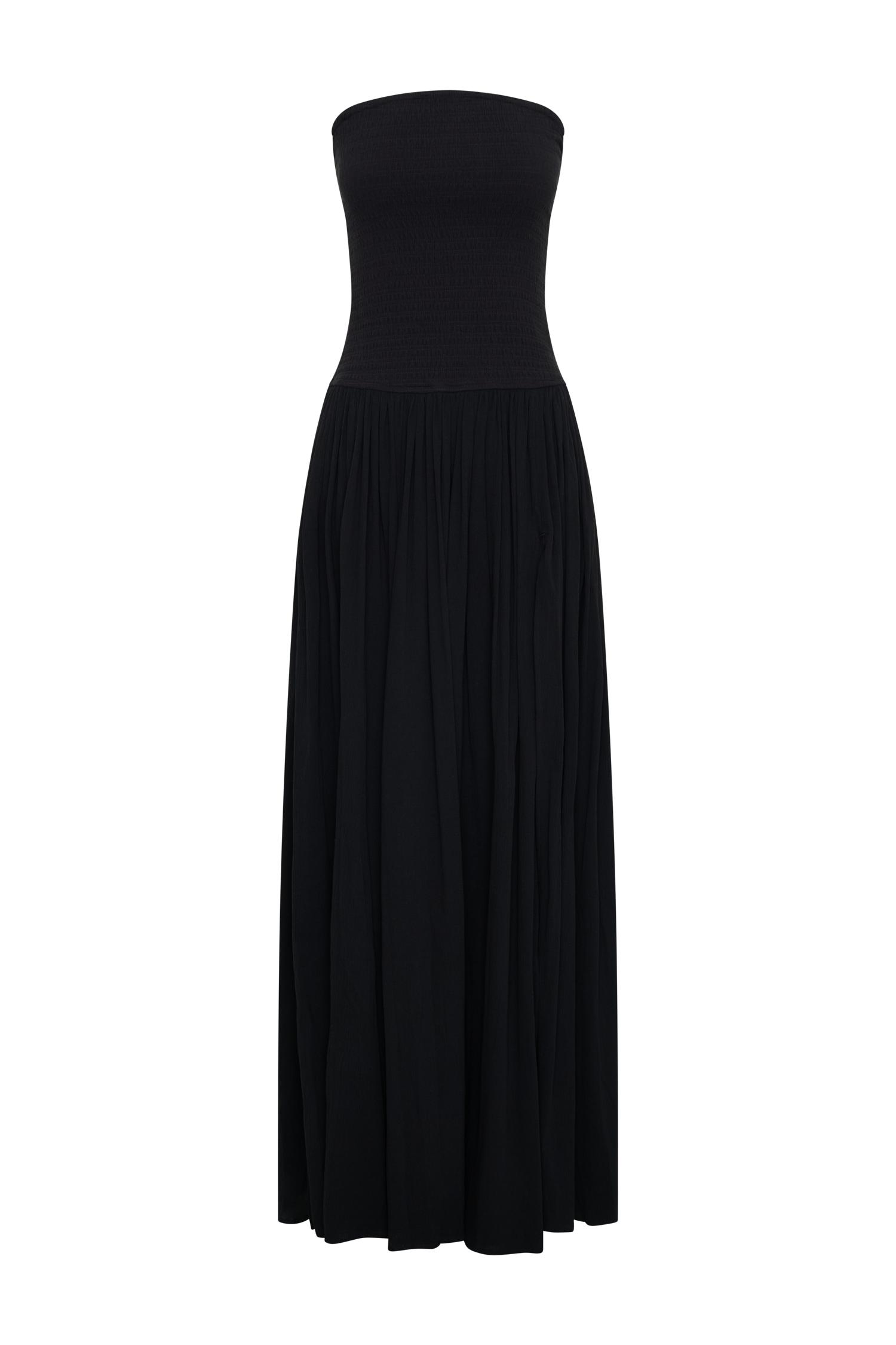 Maureen Cotton Shirring Maxi Dress - Black Product Image
