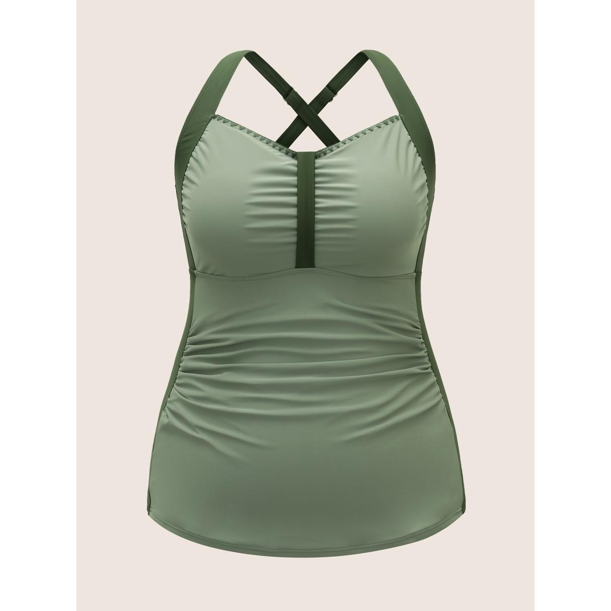 Plus Size Heart Neckline Contrast Gathered Swim Top Women's Swimwear Moss Beach Gathered High stretch Bodycon Heart neckline Curve Swim Tops BloomChic 10/M Product Image